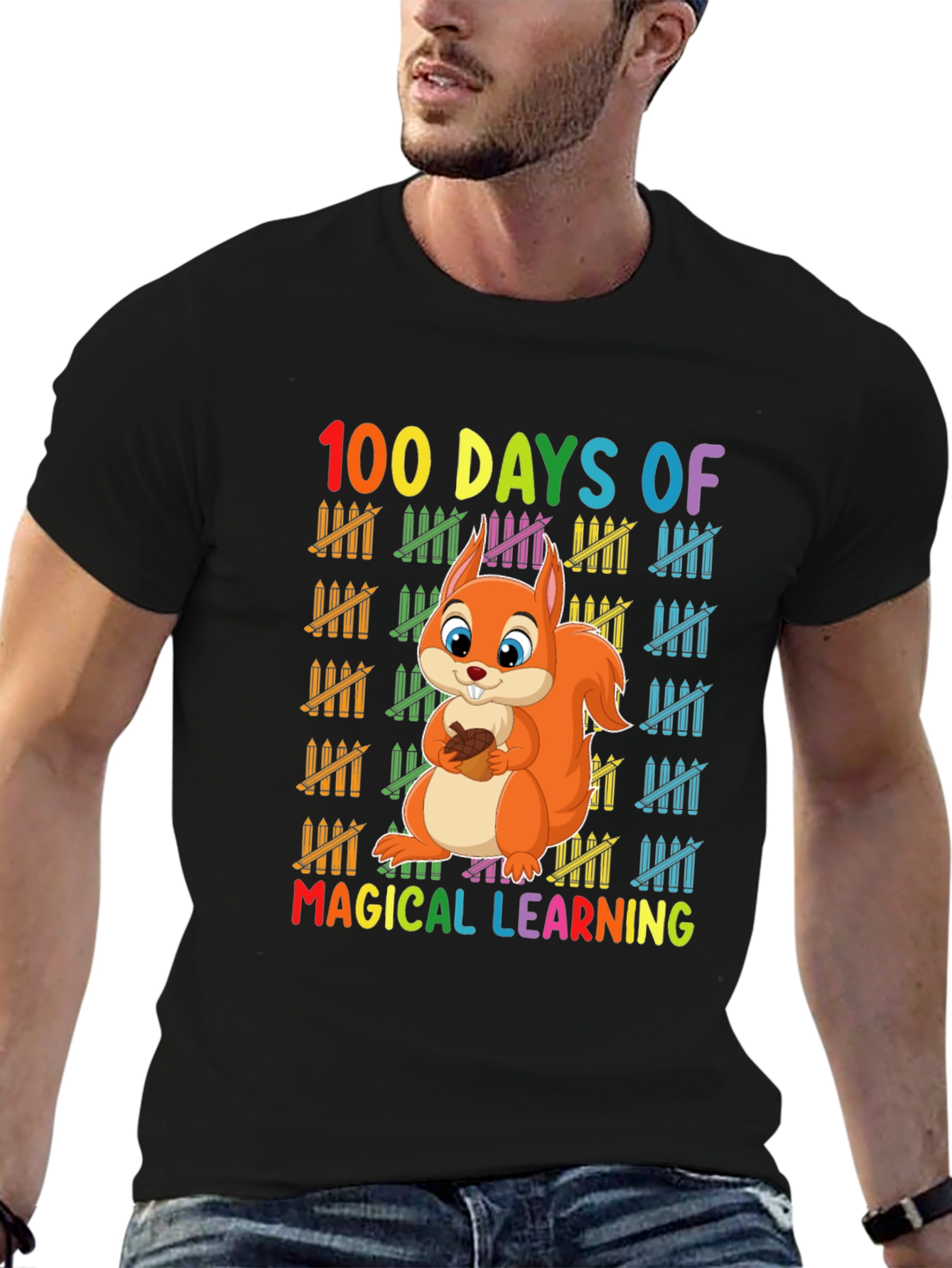 Black 100 Days of Magical Learning T-Shirt view 6