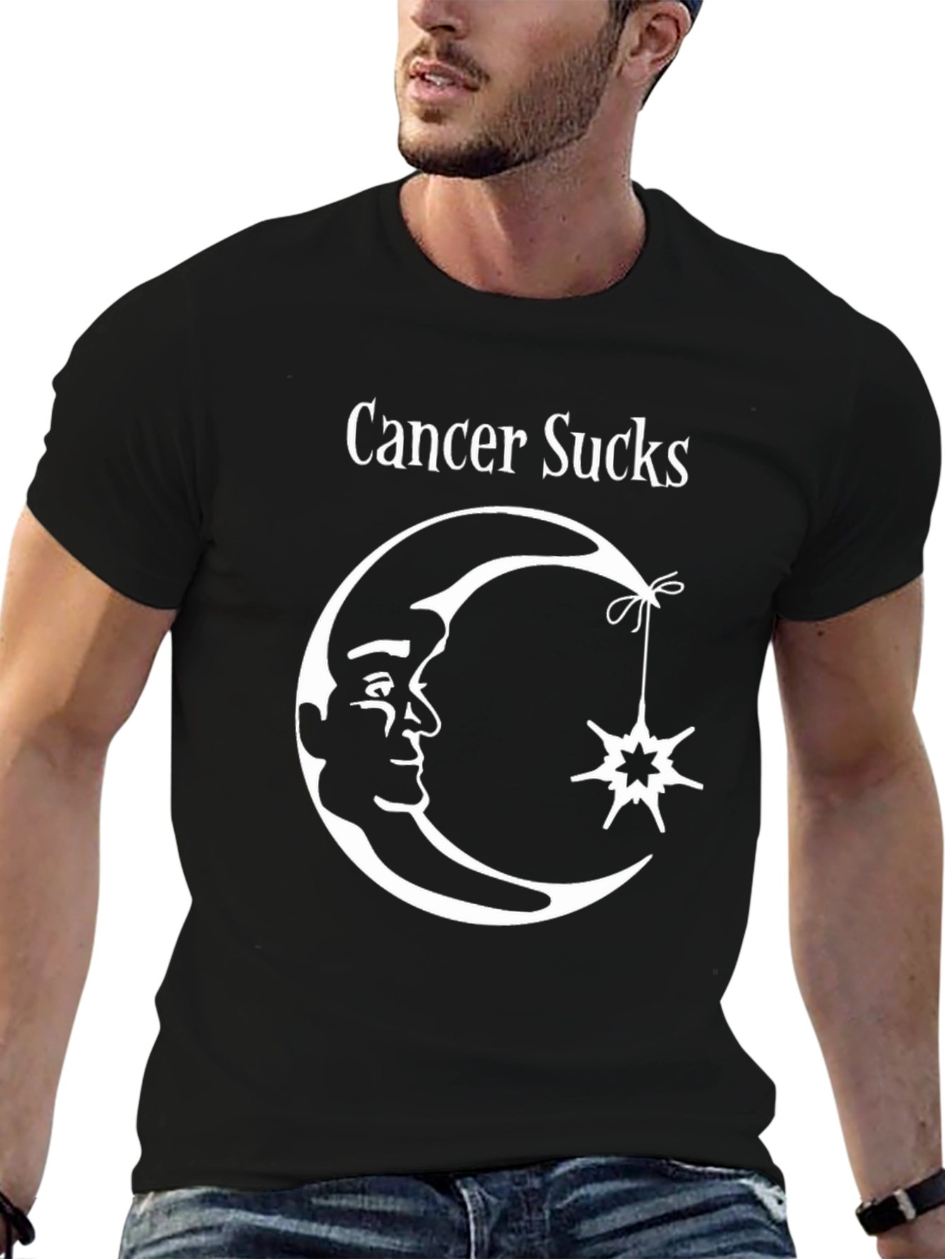 Black Cancer Sucks Graphic Tee - Black Cotton T-Shirt view 6