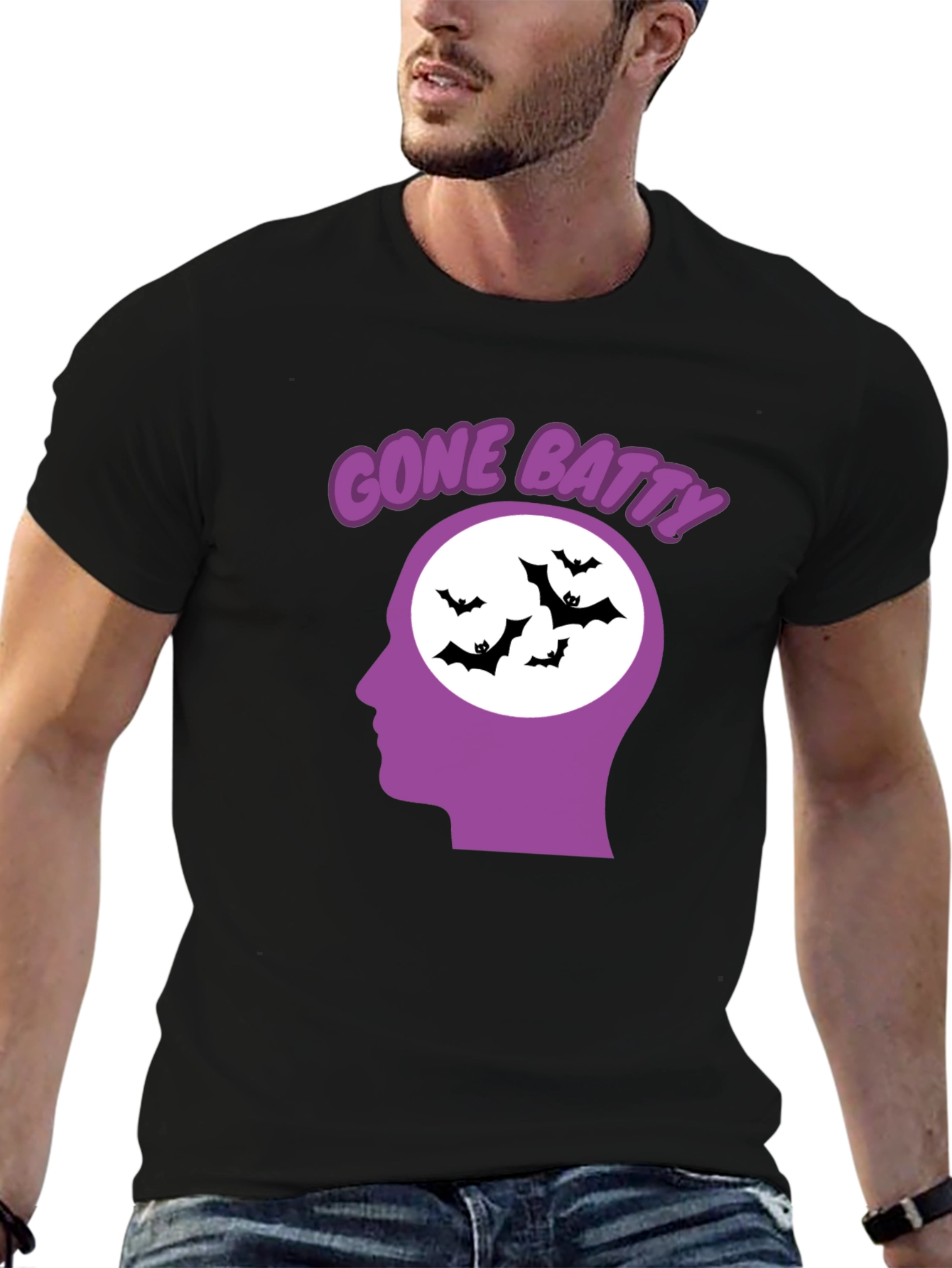 Black Gone Batty Graphic Tee - Quirky Halloween Shirt view 6