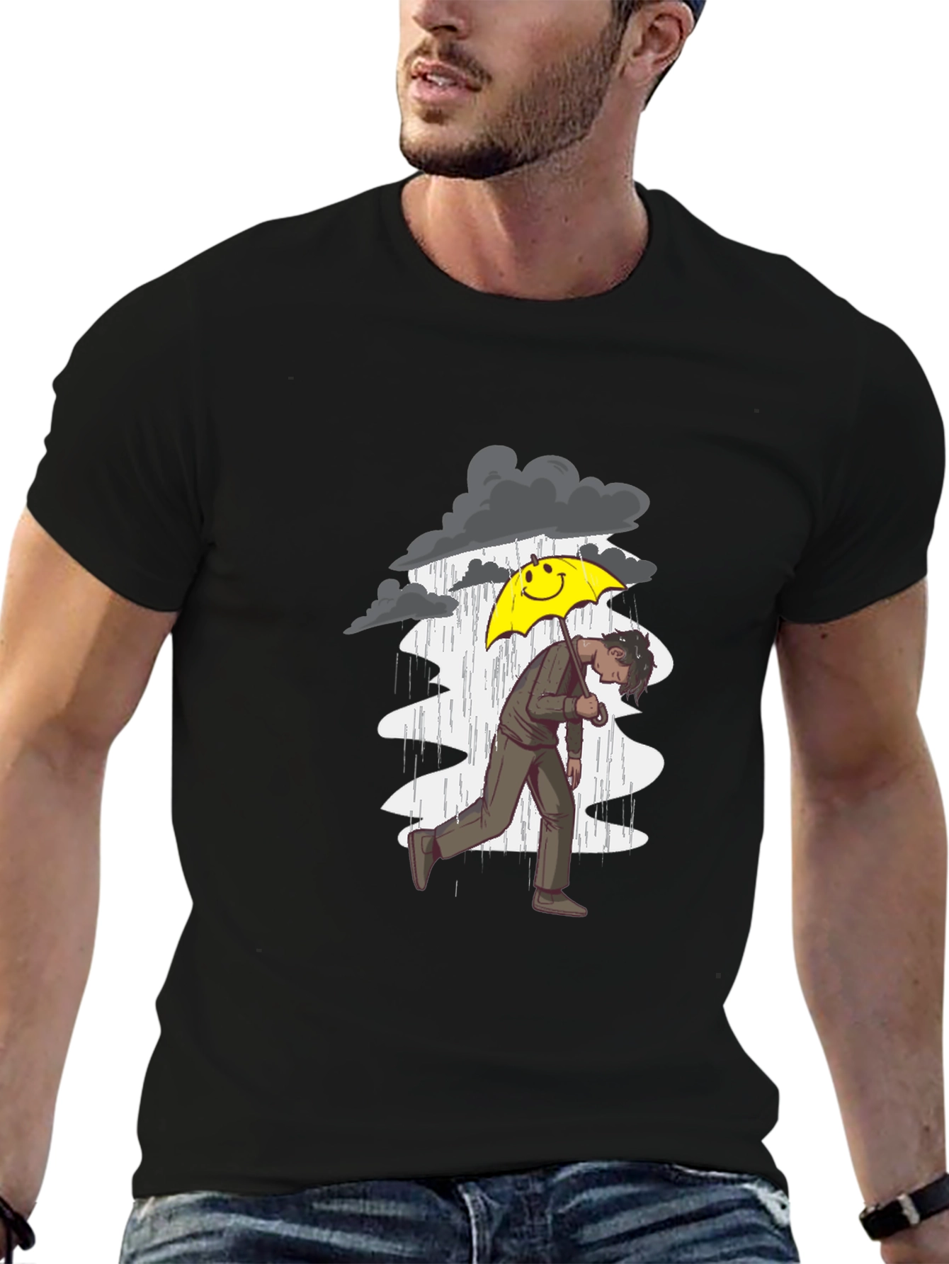 Black Rainy Day Graphic Tee - Men's Black T-Shirt view 6