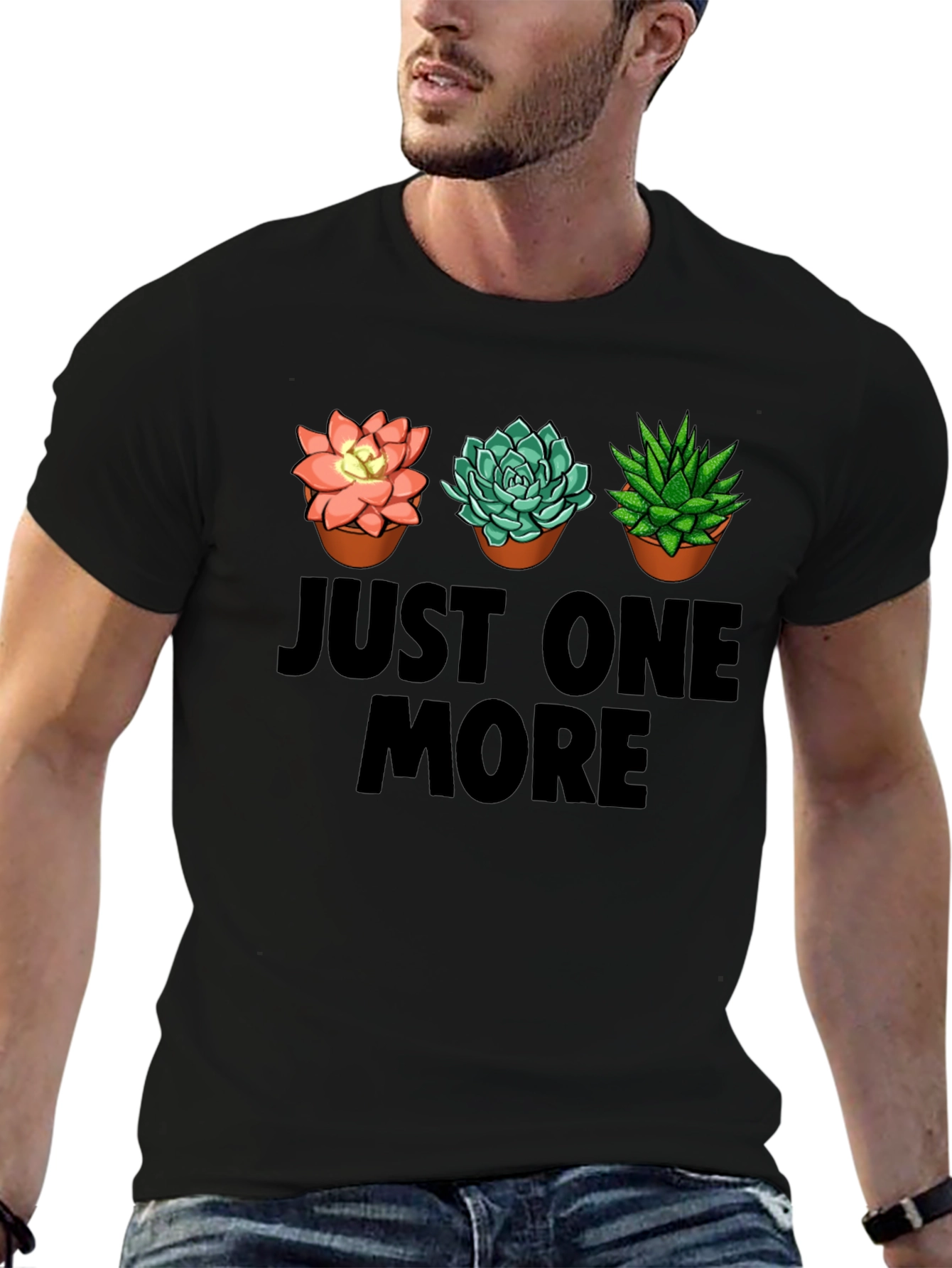 Black Just One More Succulent T-Shirt view 6