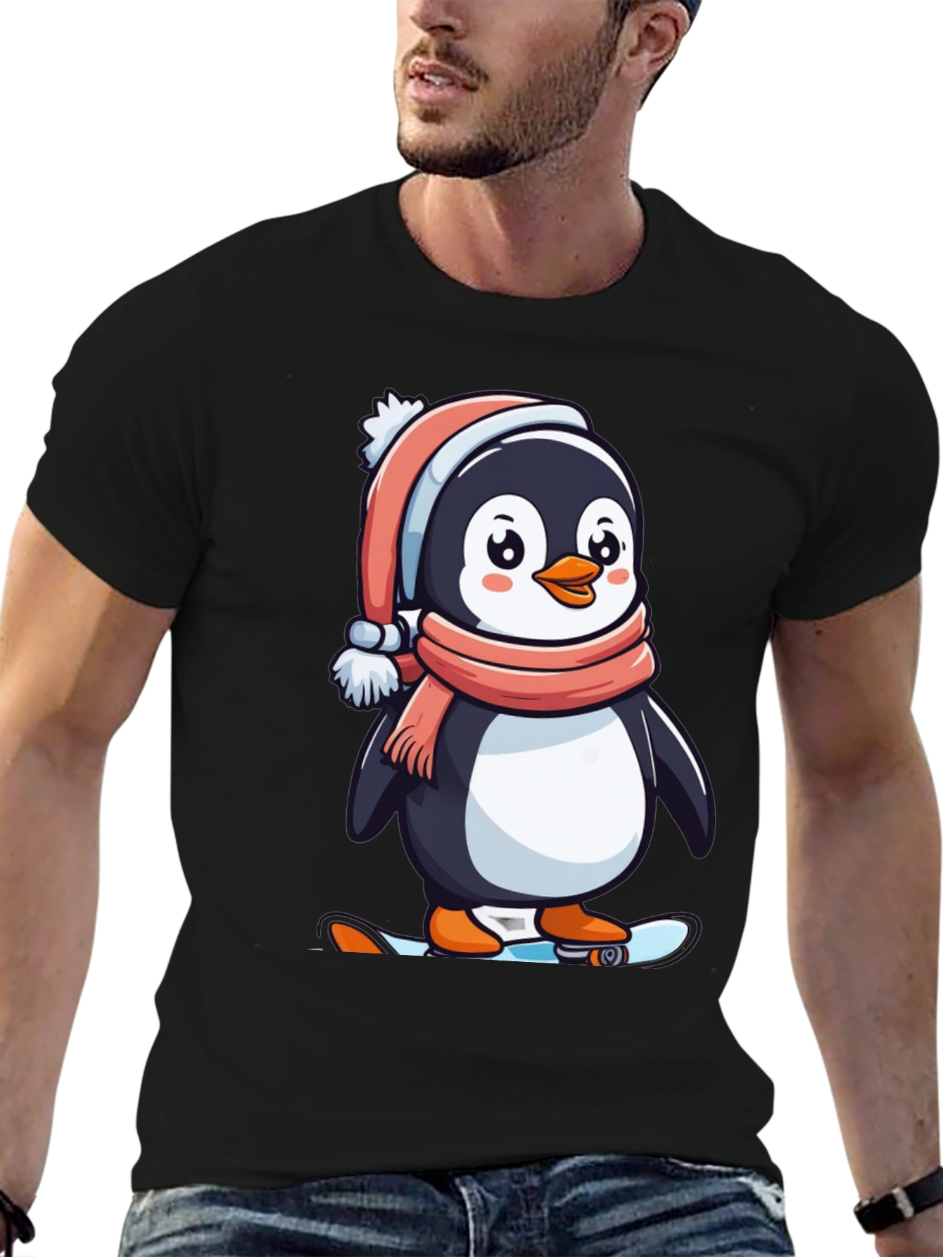 Black Penguin Skateboarder Black T-Shirt view 6