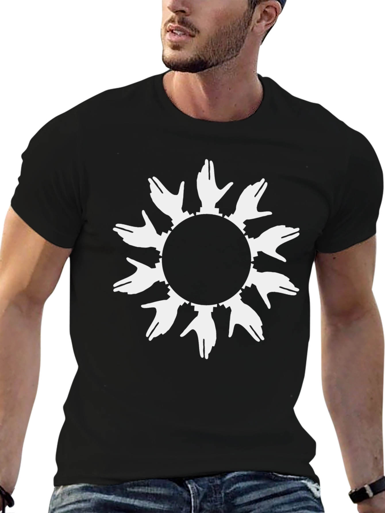 Black Abstract Hands Circle T-Shirt view 6