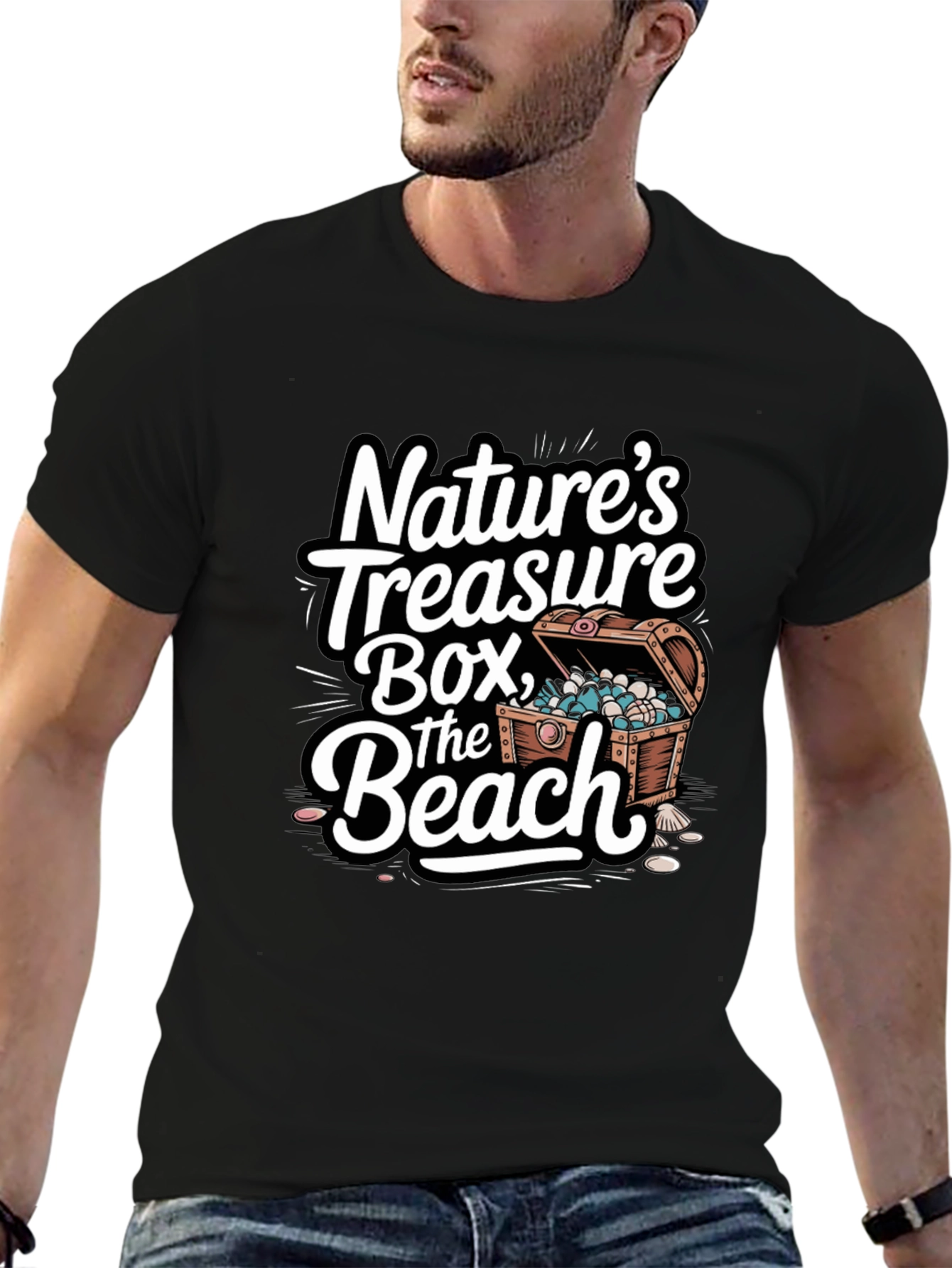 Black Nature's Treasure Beach T-Shirt - Black Graphic Tee view 6
