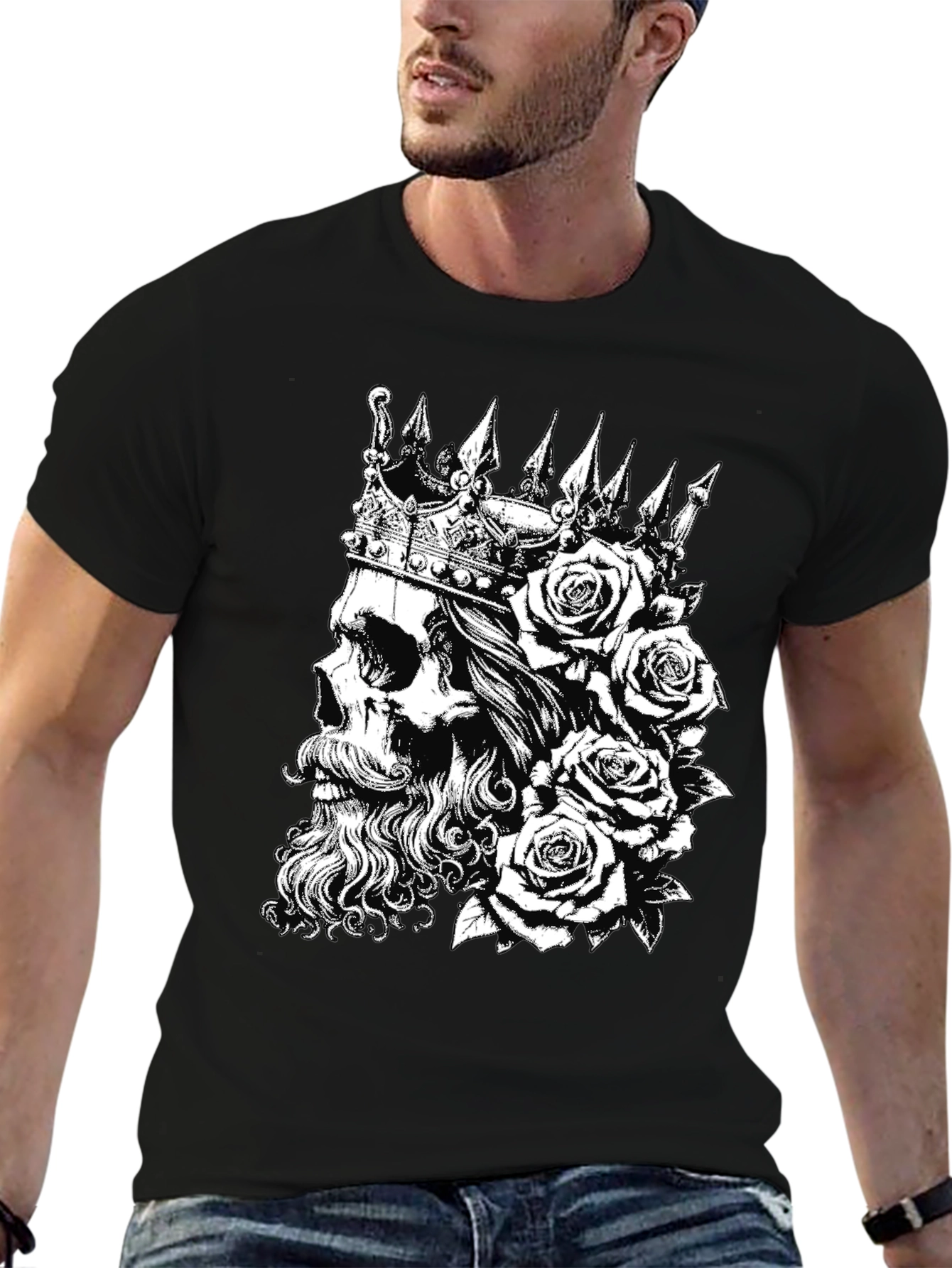 Black Skull King Rose T-Shirt - Black view 6