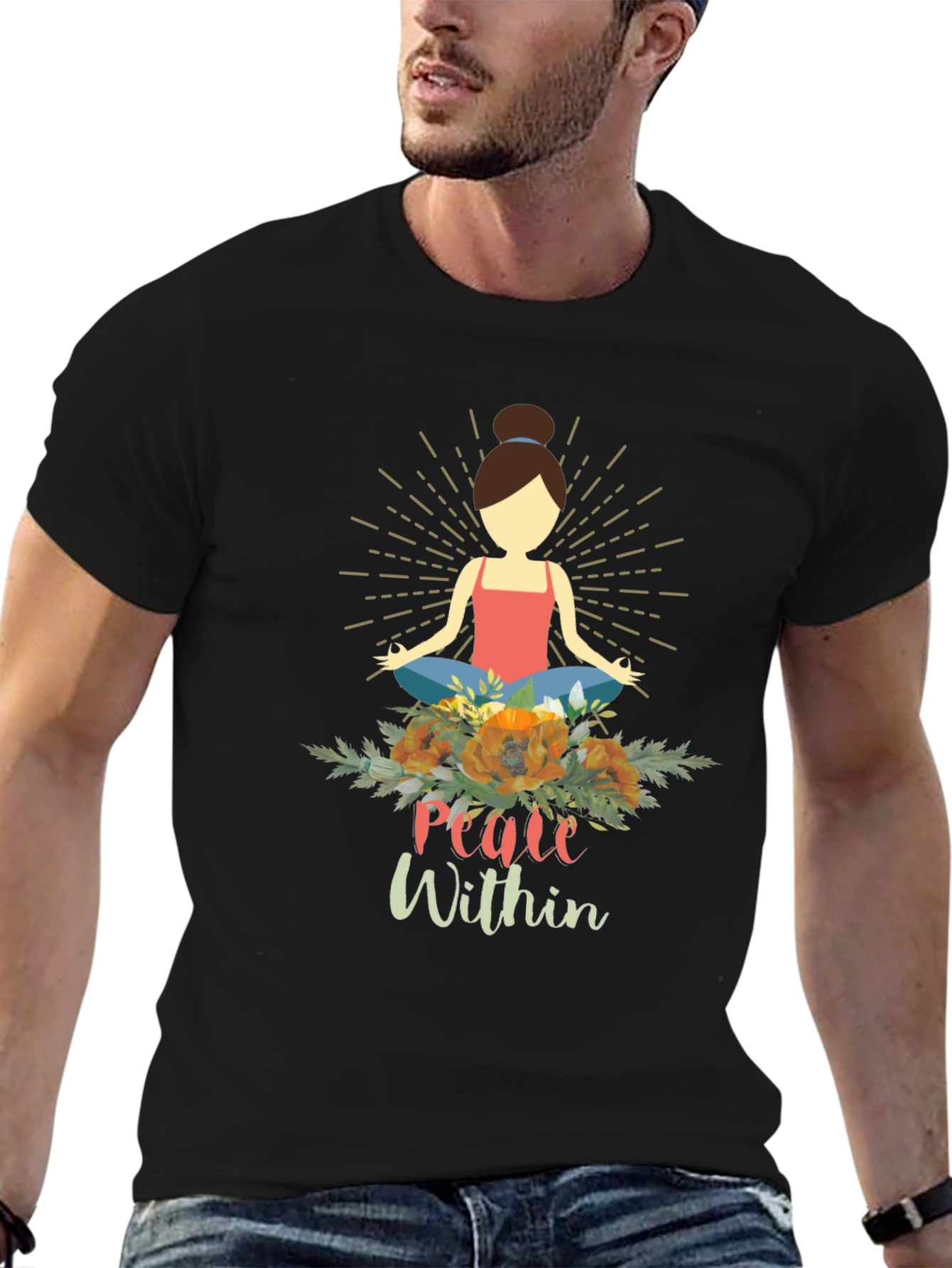Black Peace Within Yoga Graphic T-Shirt view 6