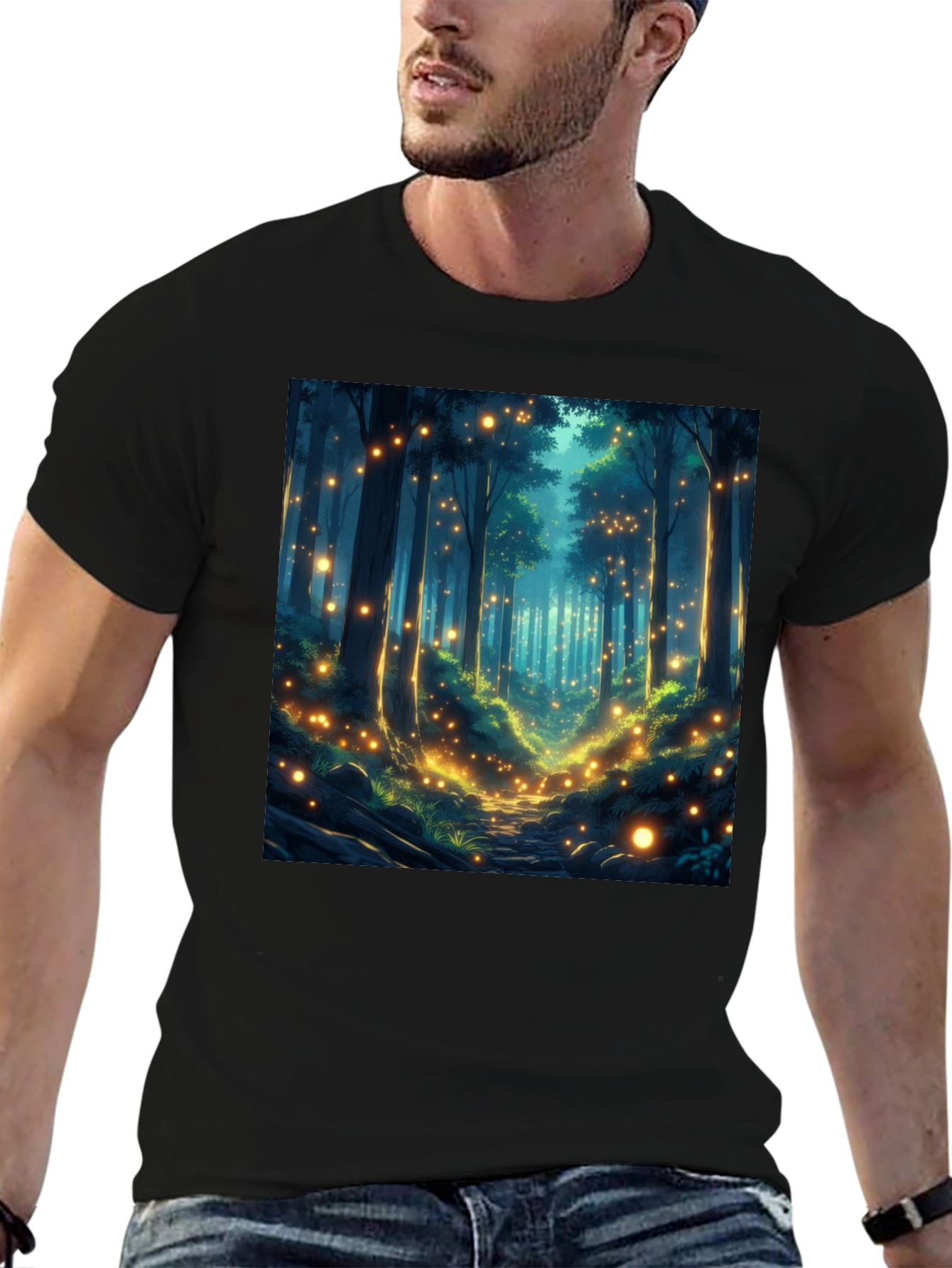Black Enchanted Forest T-Shirt - Mystical Woodland Design view 6
