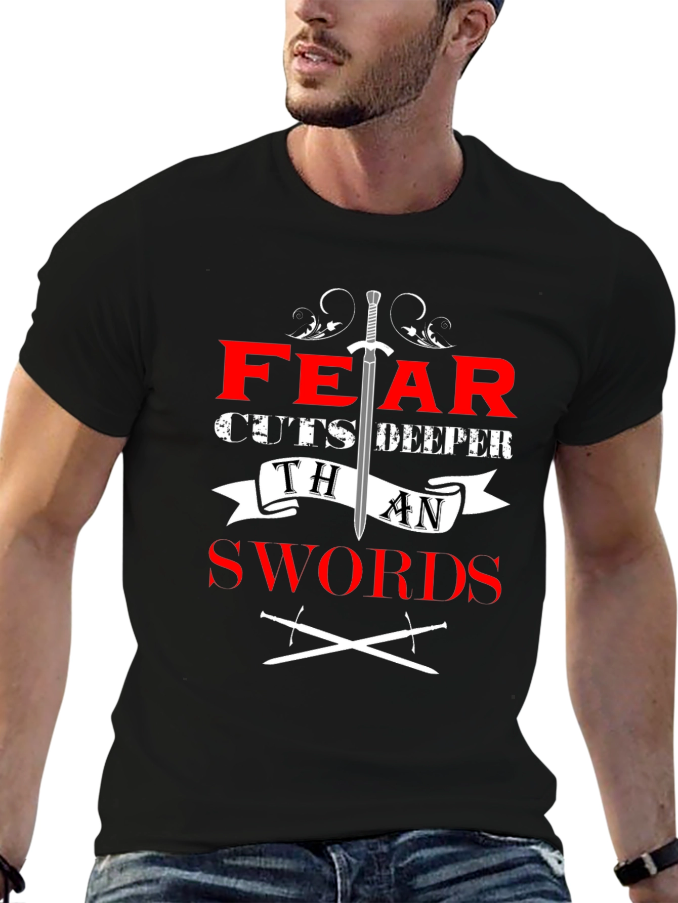 Black Fear Cuts Deeper Than Swords Graphic Tee view 6