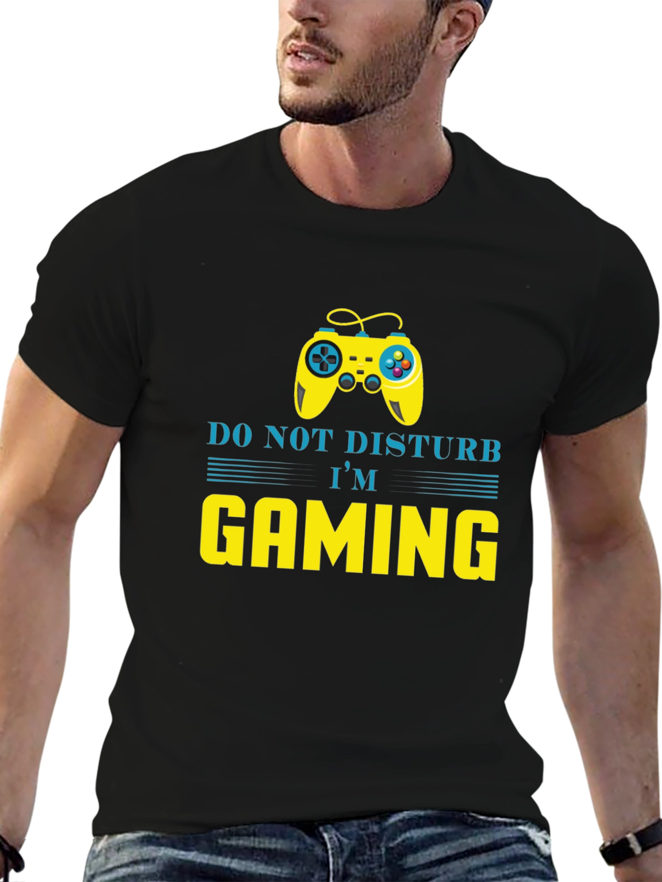 Black Do Not Disturb I'm Gaming T-Shirt view 6