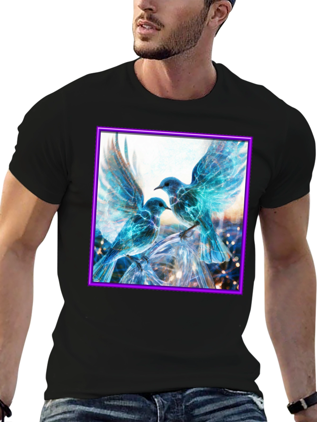 Black Electric Blue Bird T-Shirt view 6
