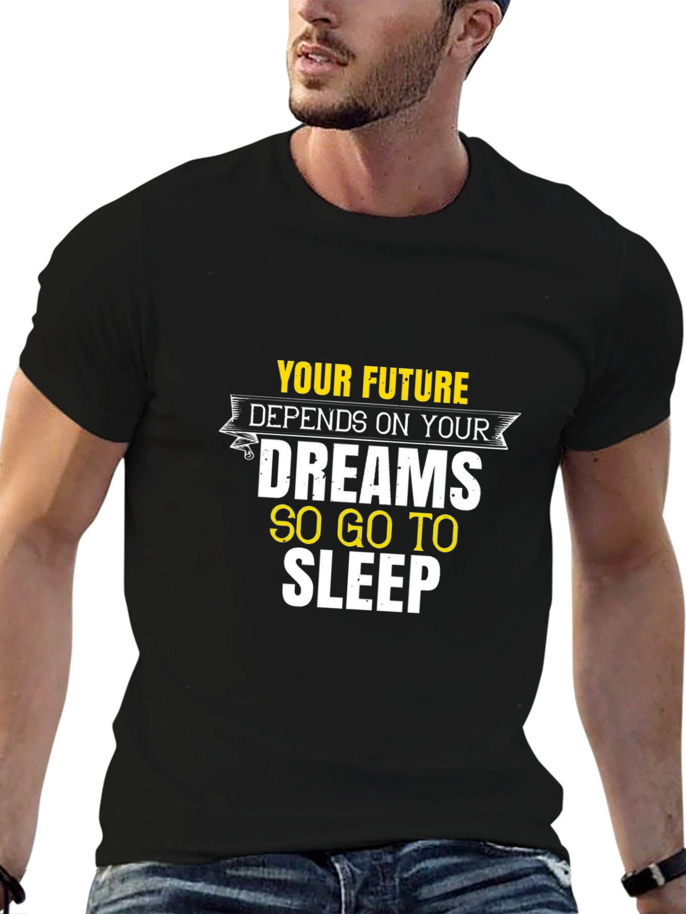 Black Funny Slogan T-Shirt - Future Depends on Dreams, Go to Sleep view 6