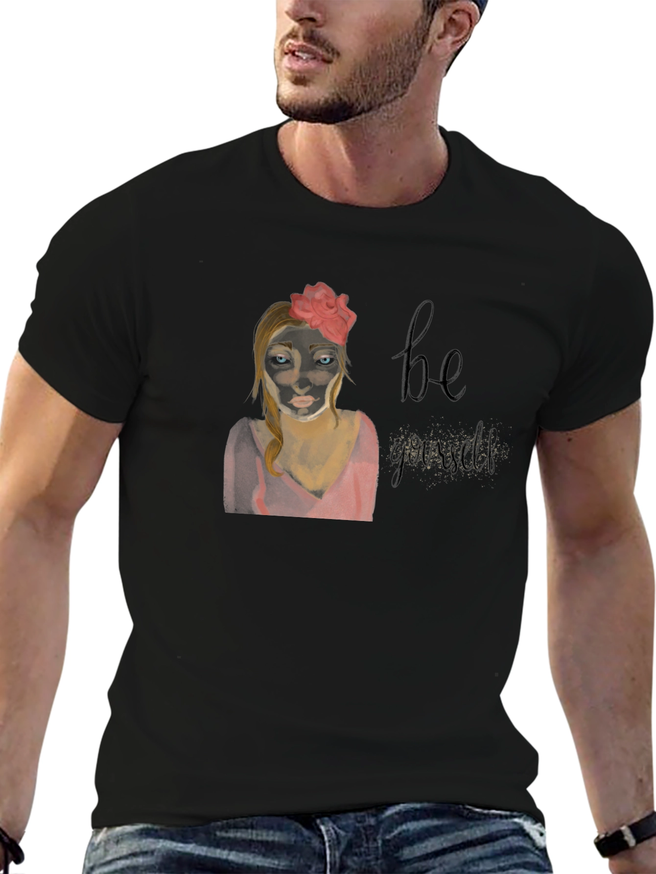 Black Be Yourself T-Shirt - Black Cotton Tee view 6
