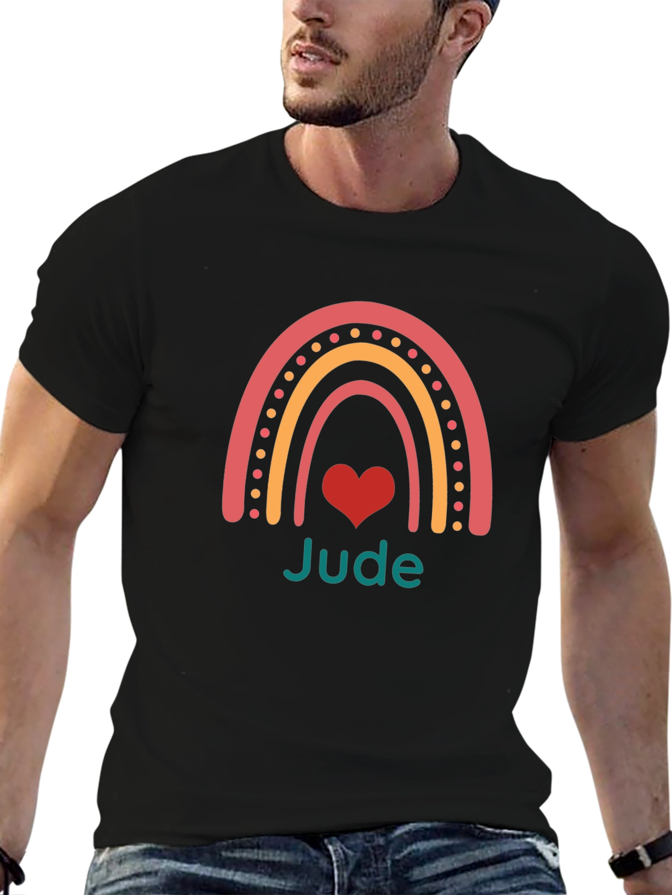 Black Rainbow Jude Heart T-Shirt - Cute & Stylish view 6