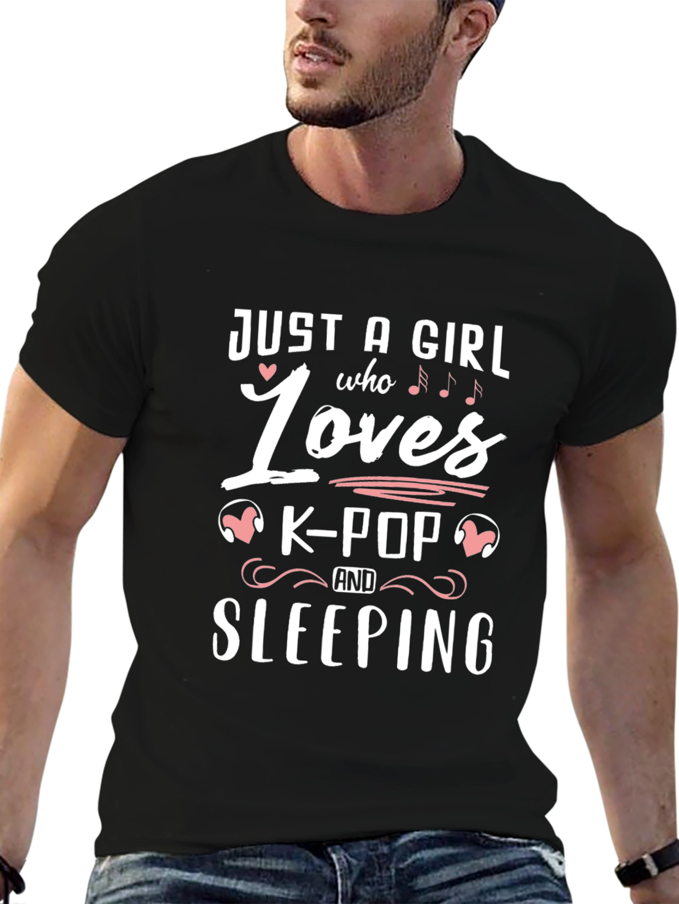 Black K-Pop & Sleeping Graphic T-Shirt view 6