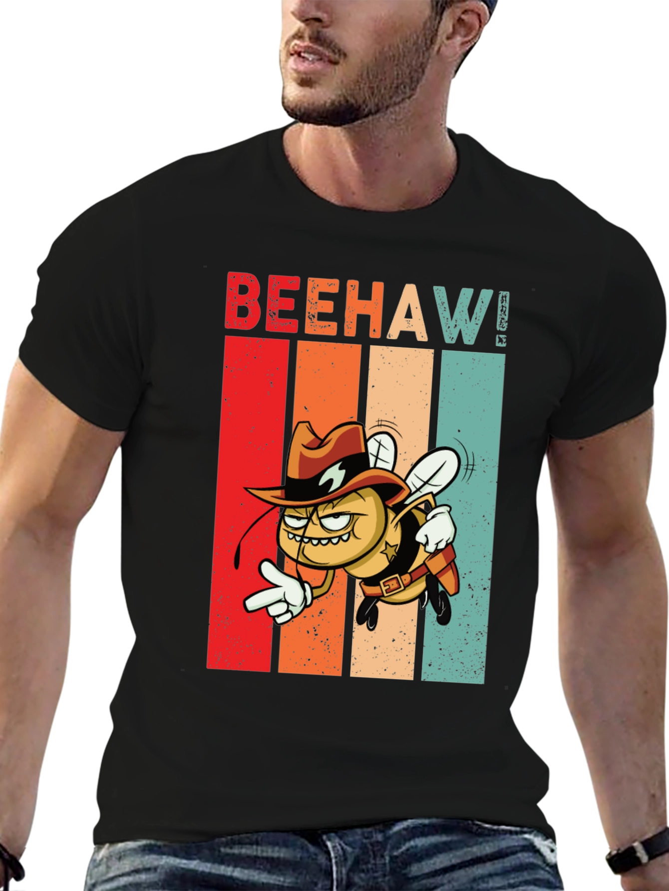 Black Beehaw! Graphic T-Shirt - Cowboy Bee view 6