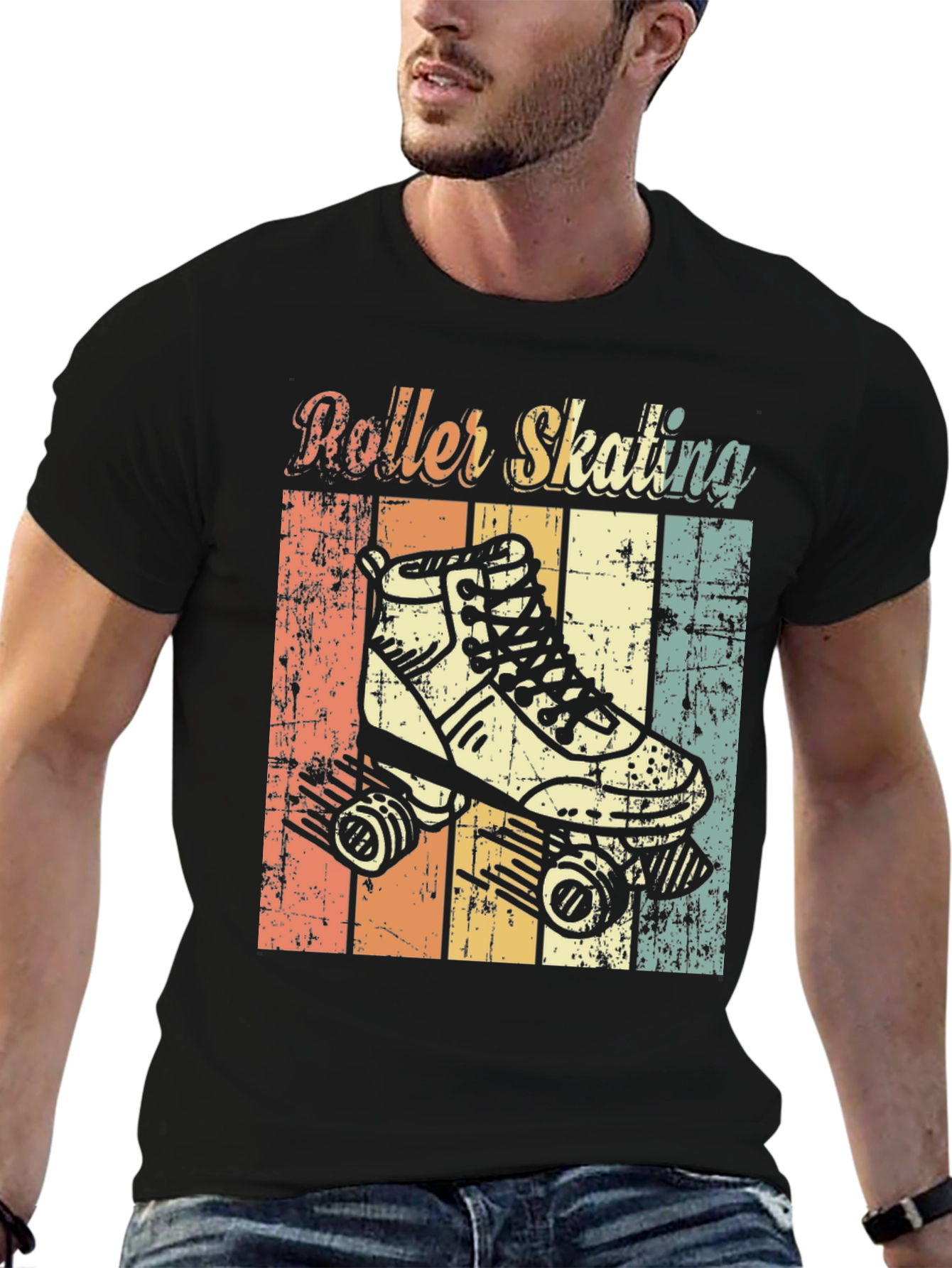 Black Retro Roller Skating T-Shirt view 6