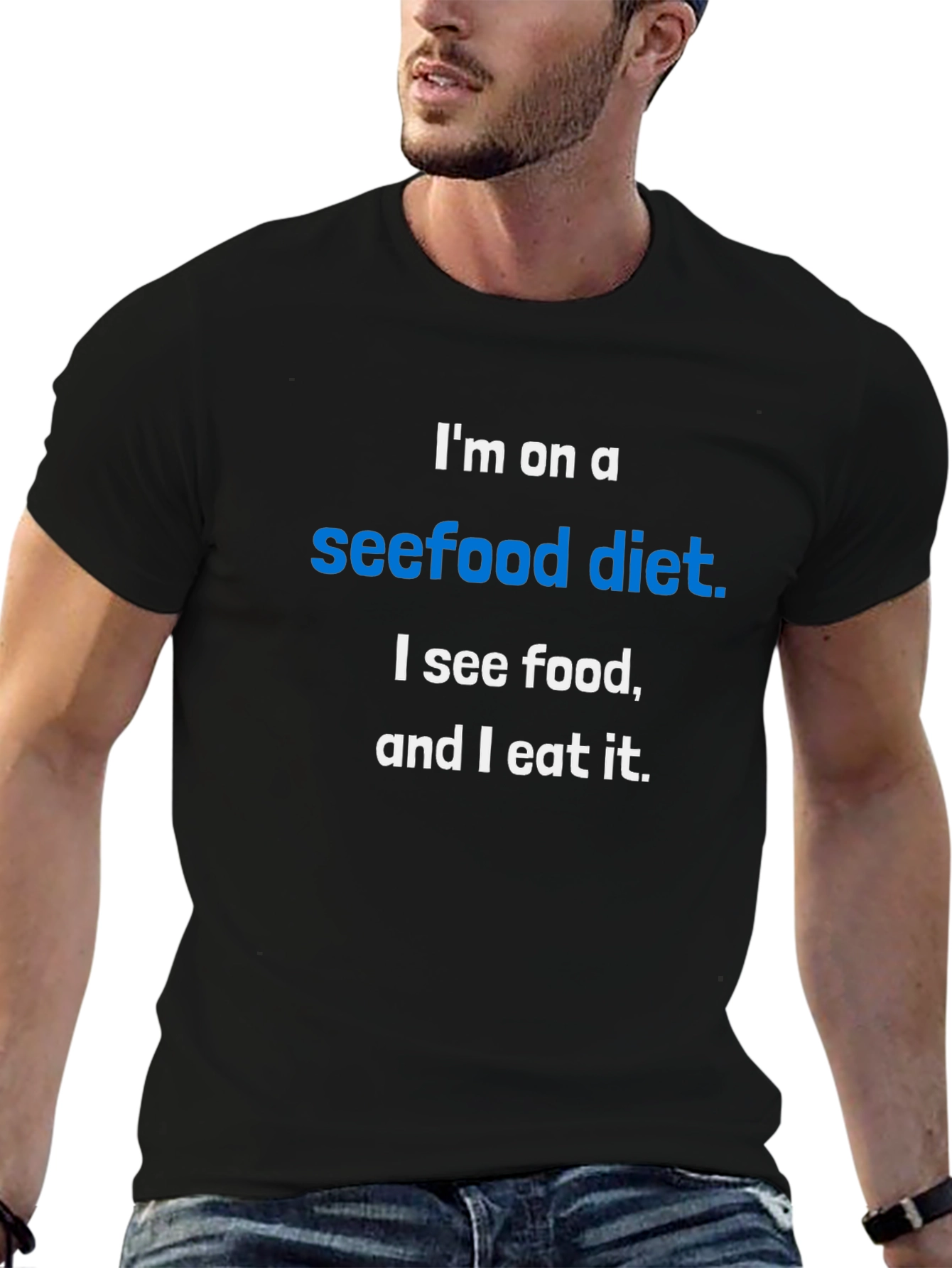 Black Seefood Diet T-Shirt - Funny Foodie Tee view 6