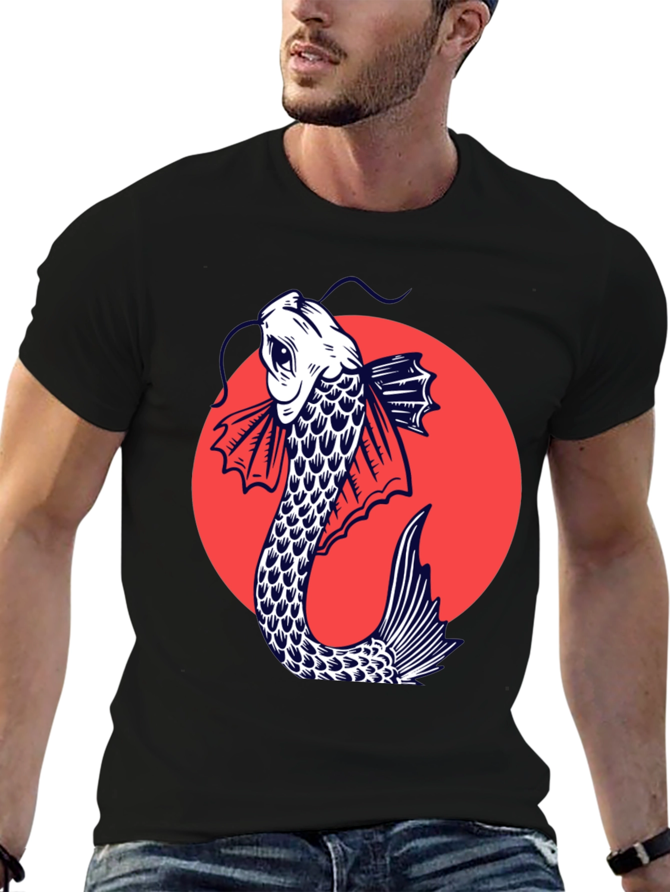 Black Koi Fish Graphic Tee - Stylish Japanese Art Shirt view 6