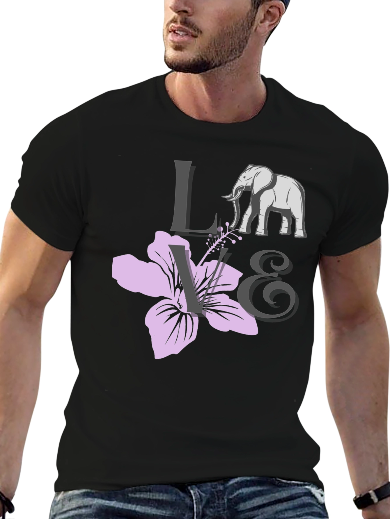 Black Love Elephants Black Graphic Tee view 6