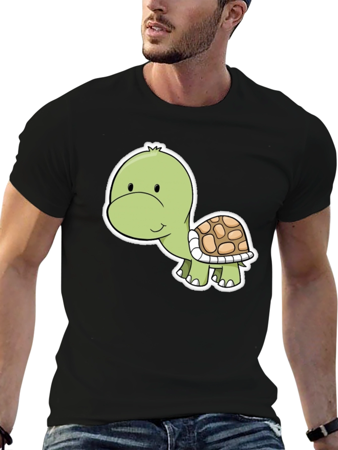 Black Cute Turtle Graphic Tee - Soft Cotton Blend view 6