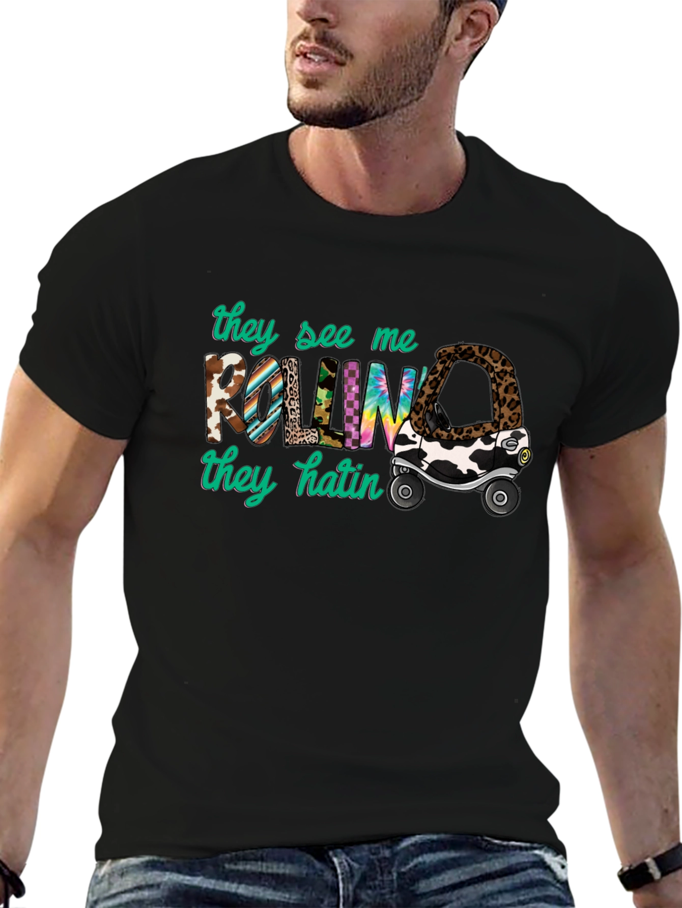 Black They See Me Rollin' Graphic T-Shirt view 6