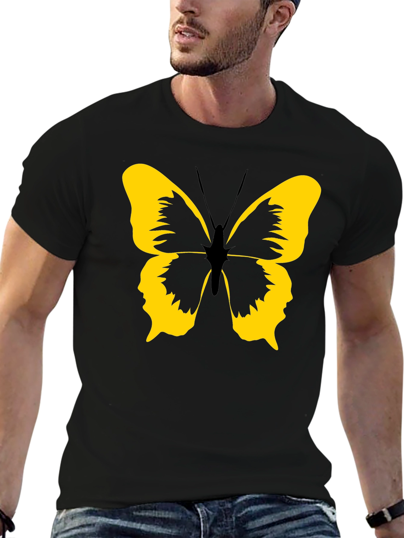 Black Black Tee with Yellow Butterfly Graphic view 6