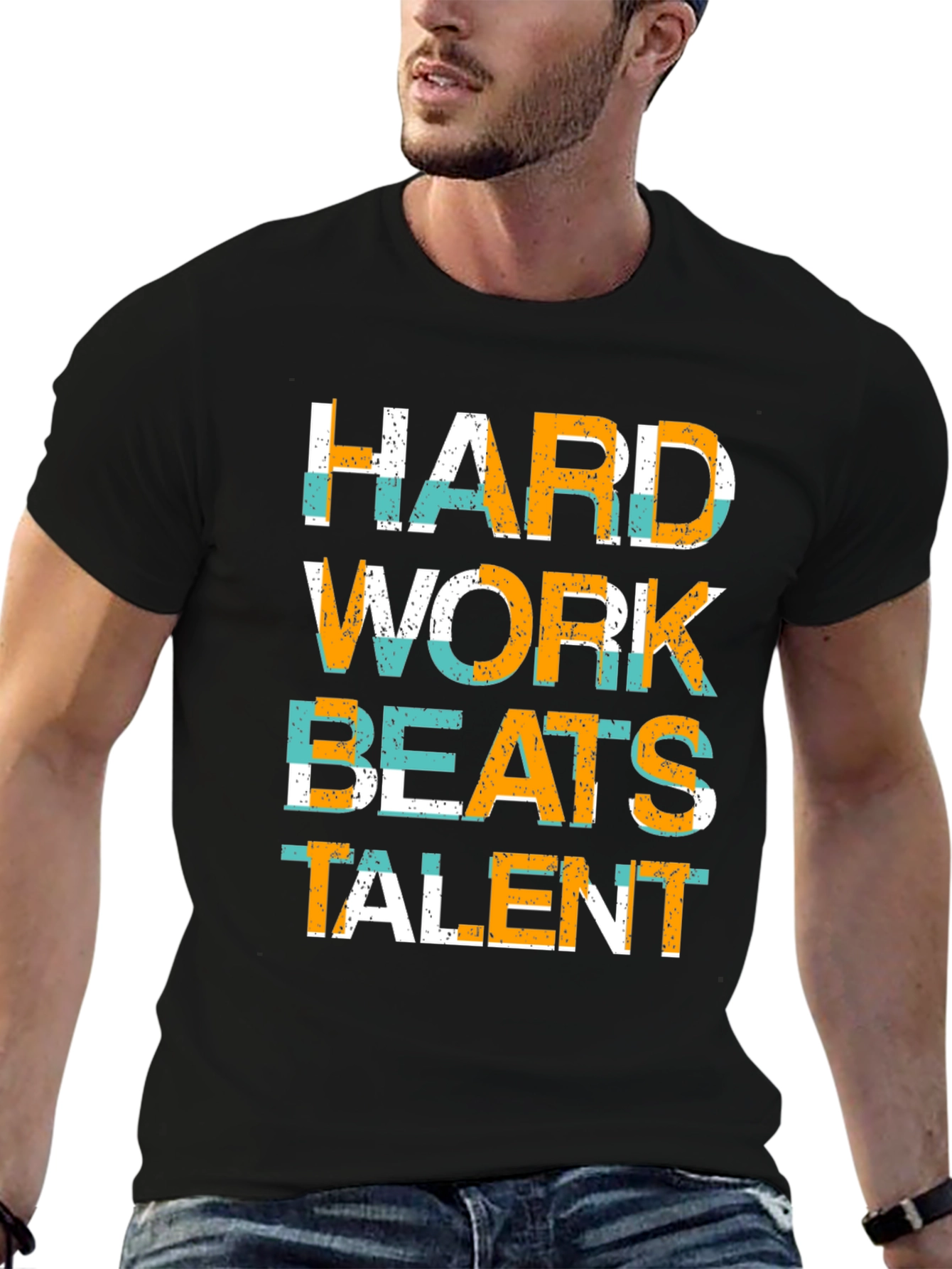 Black Hard Work Beats Talent Graphic Tee view 6