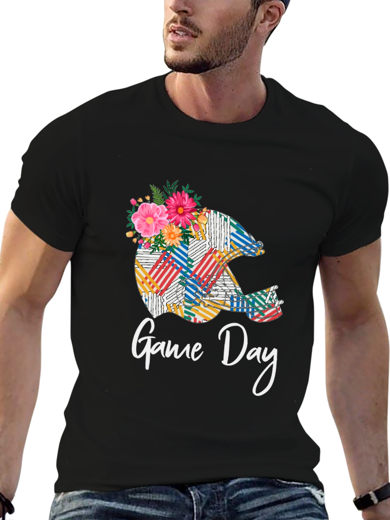 Black Game Day Helmet Floral Black T-Shirt view 6
