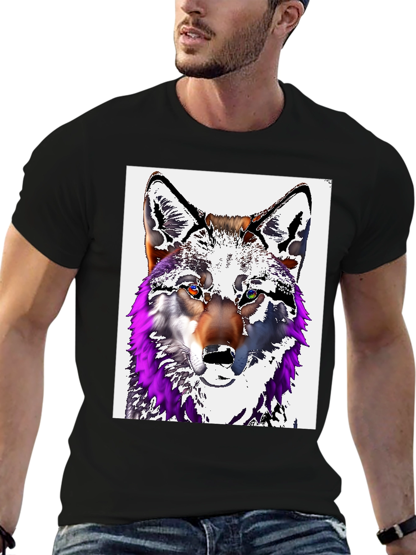 Black Wolf Graphic Tee - Men's Black Cotton T-Shirt view 6