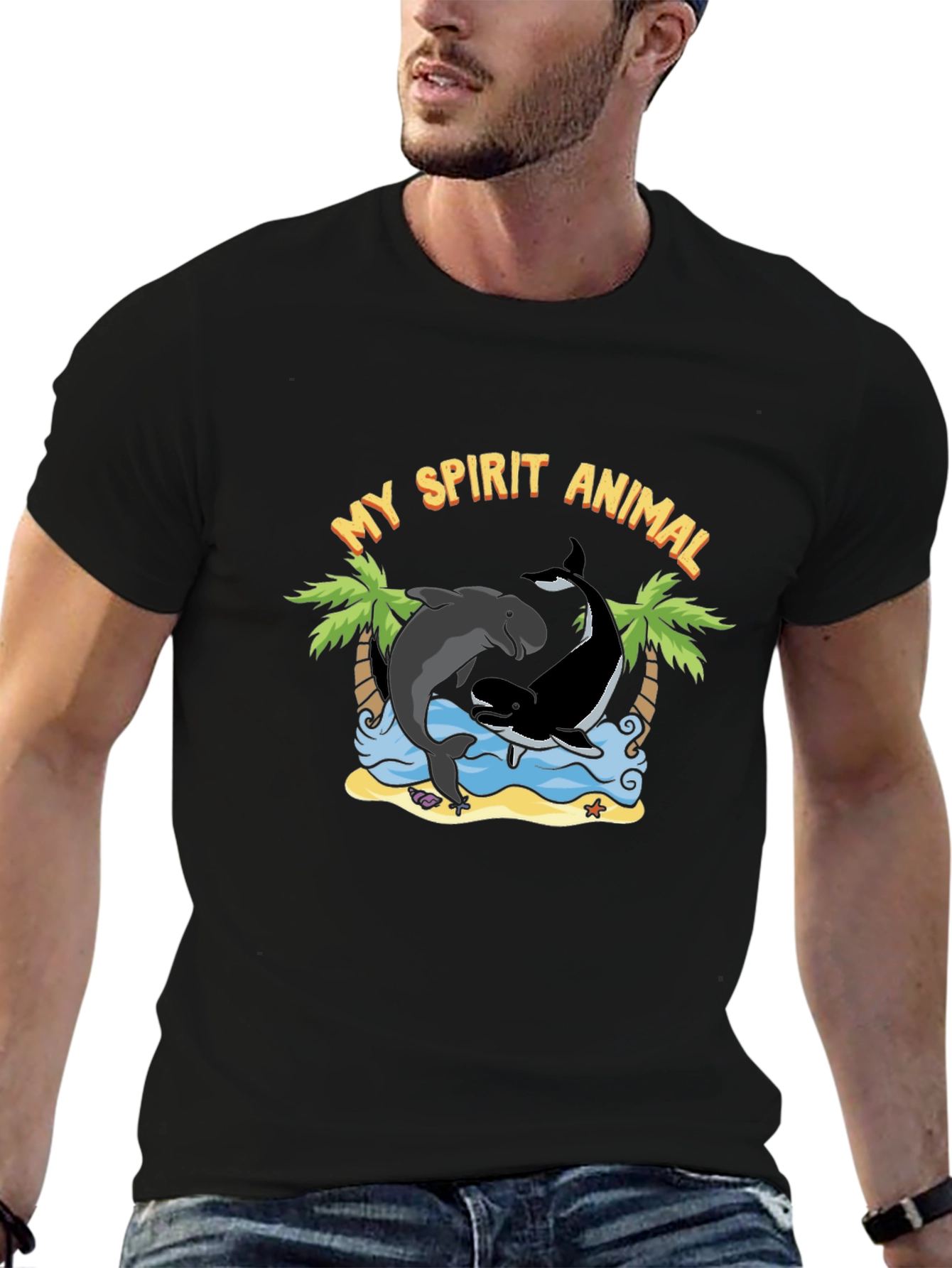 Black My Spirit Animal Dolphin Orca T-Shirt view 6