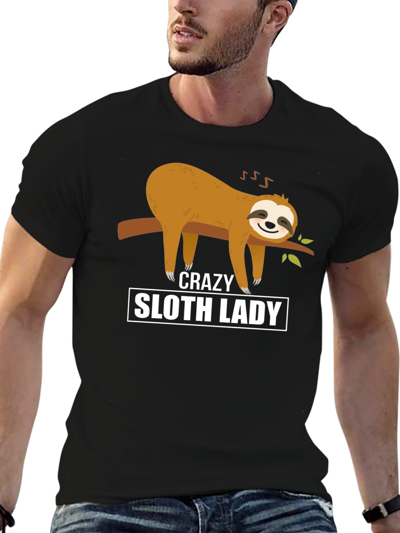 Black Crazy Sloth Lady Graphic Tee view 6