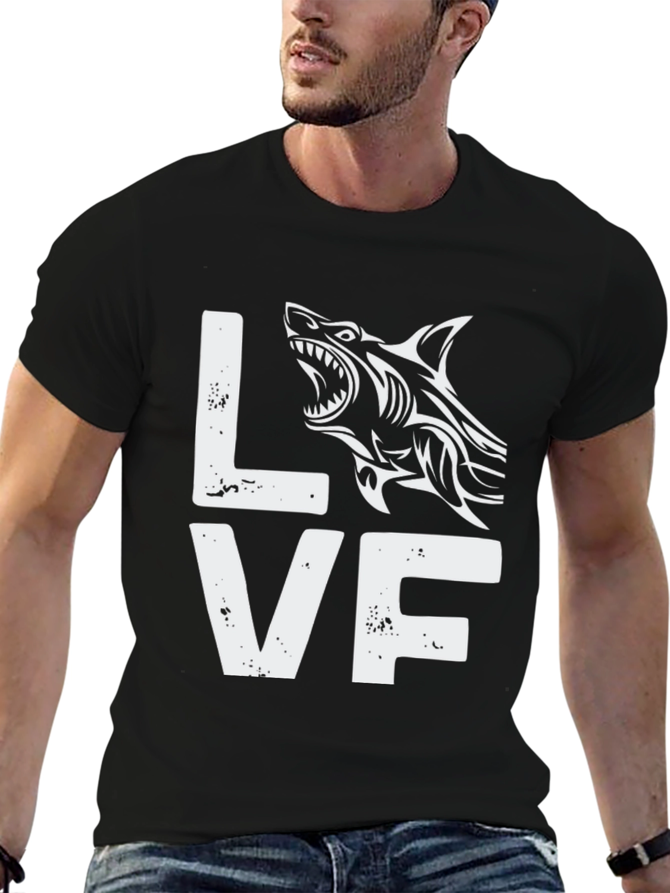 Black Love Wolf Graphic Tee - Men's Black Short Sleeve view 6