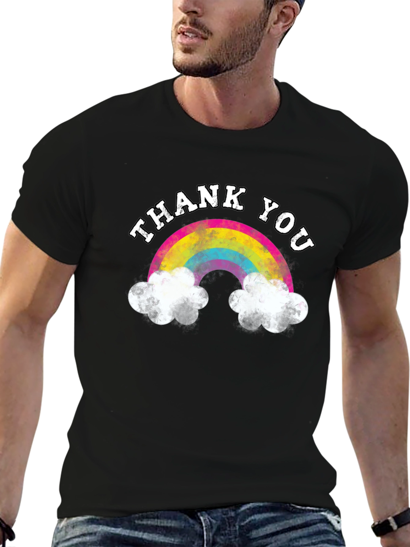 Black Thank You Rainbow Graphic T-Shirt view 6