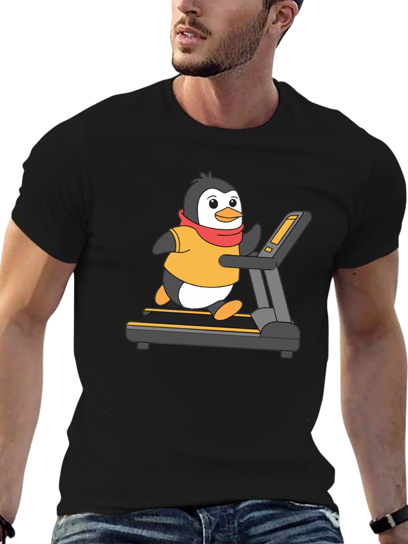 Black Penguin Treadmill Graphic Tee - Workout Humor view 6