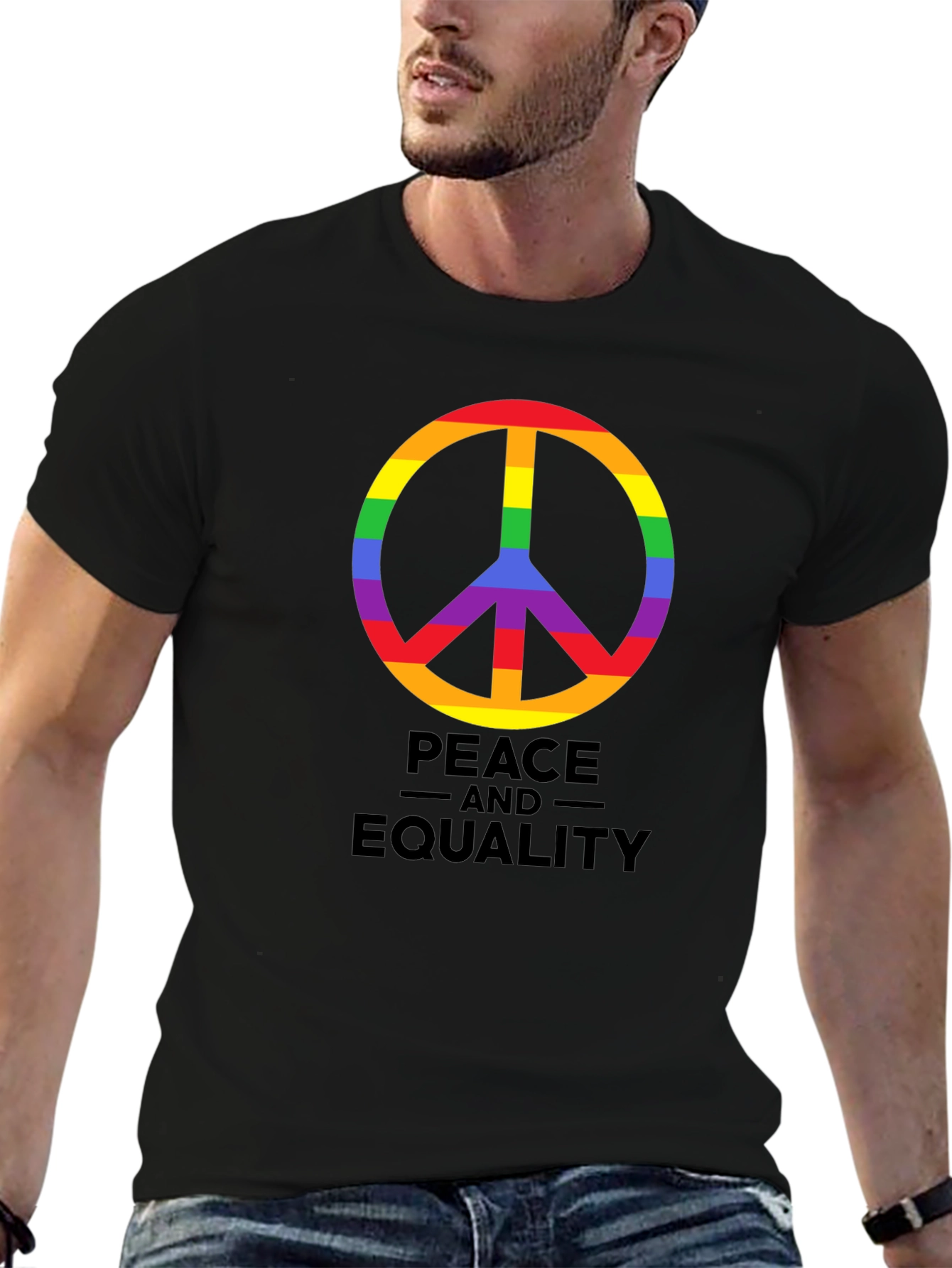 Black Peace and Equality Rainbow Pride T-Shirt view 6