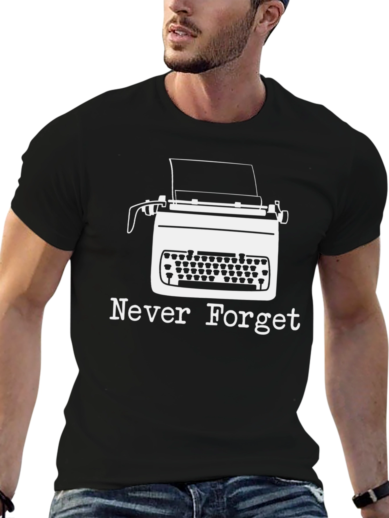Black Never Forget Typewriter Graphic Tee view 6
