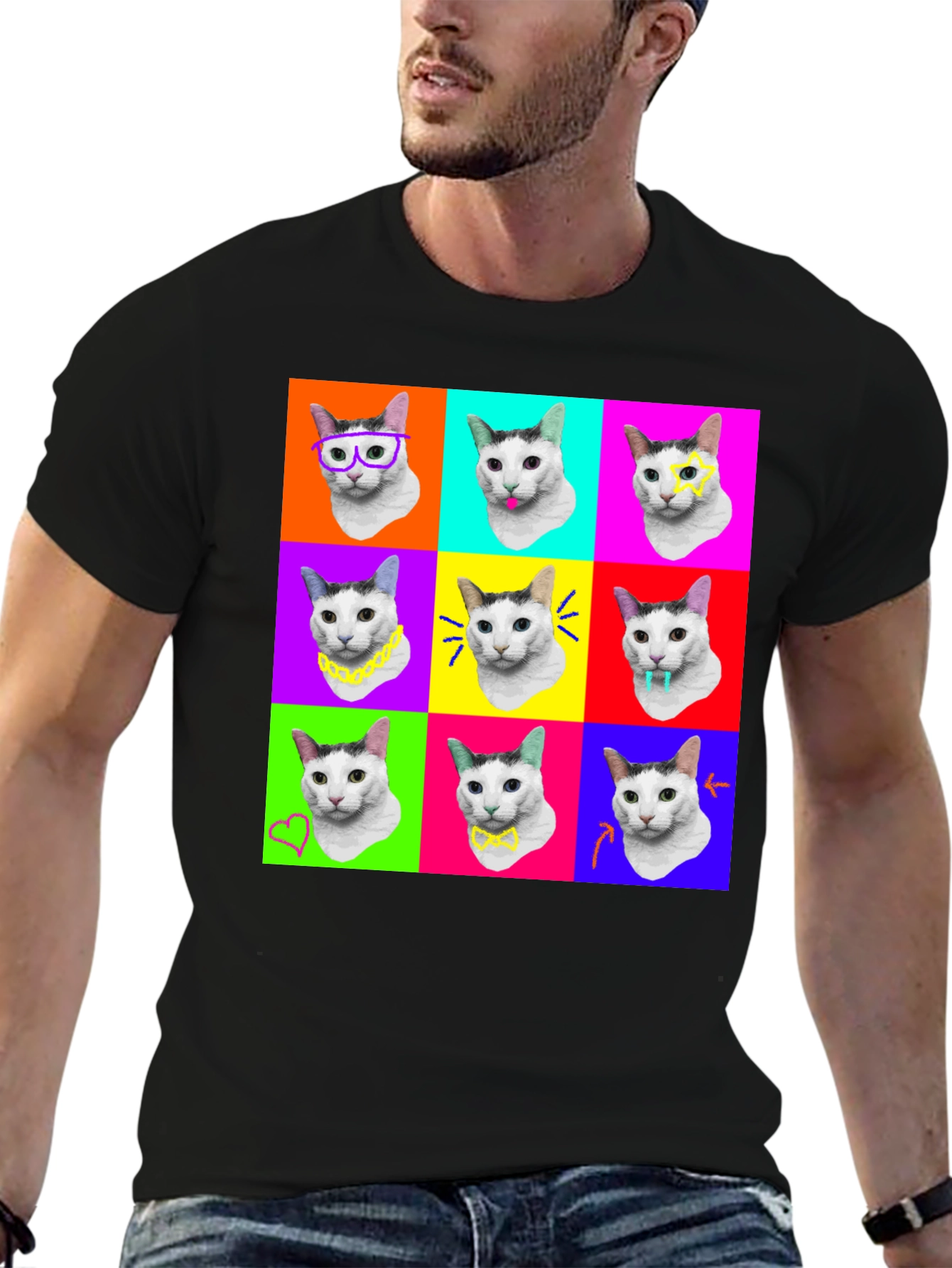 Black Pop Art Cat T-Shirt view 6