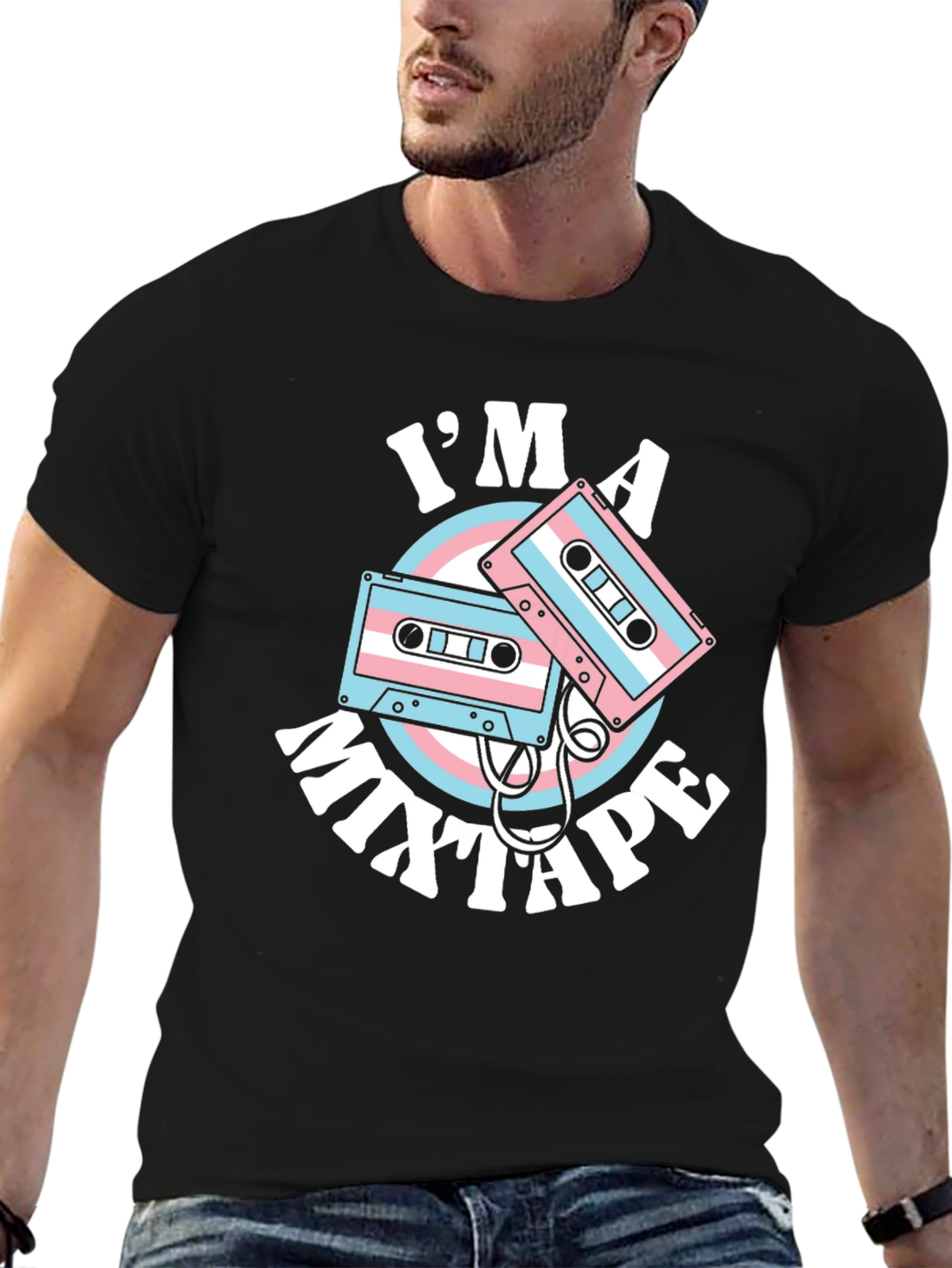 Black I'm a Mixtape T-Shirt - Transgender Pride Design view 6