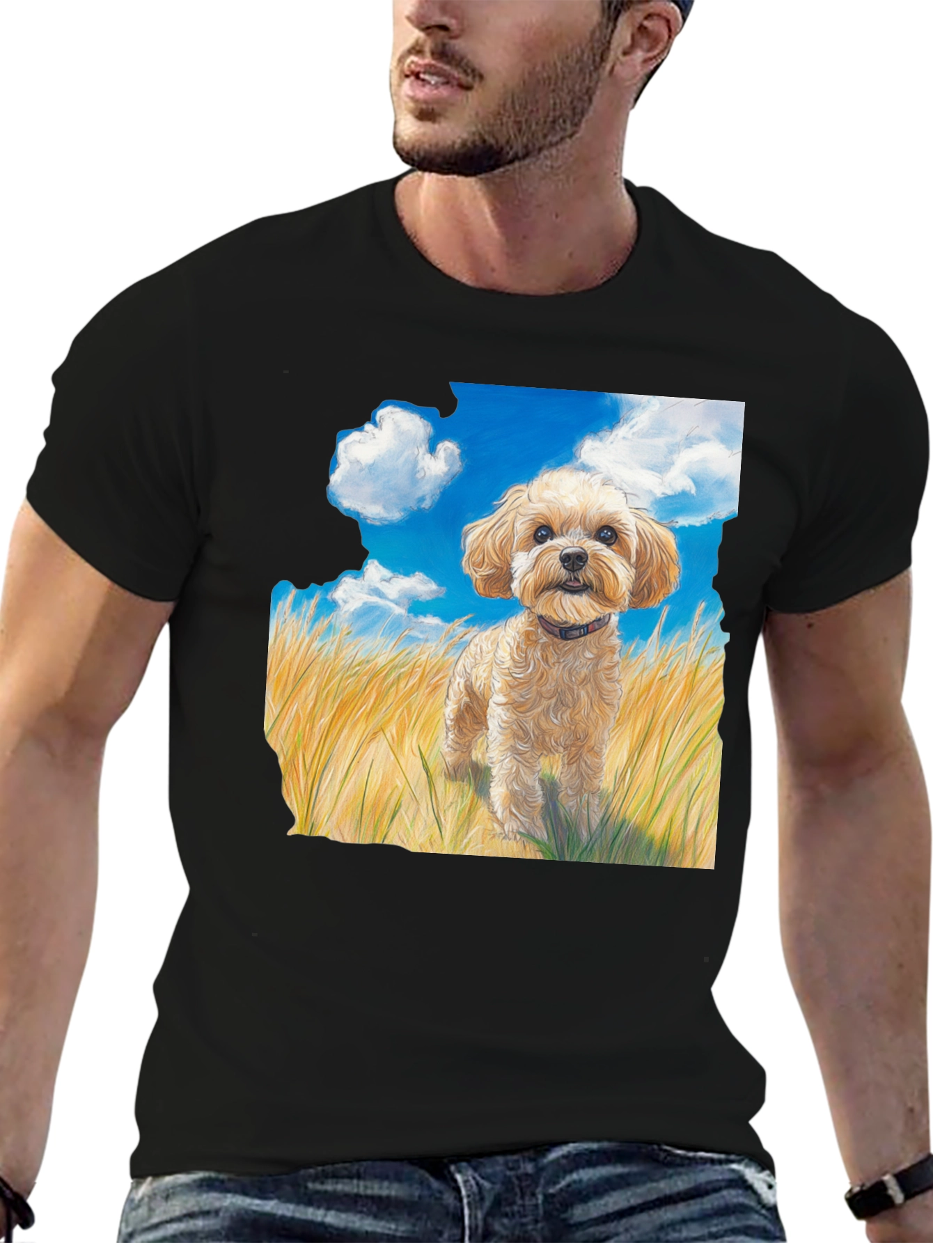 Black Dog in Field Graphic T-Shirt view 6