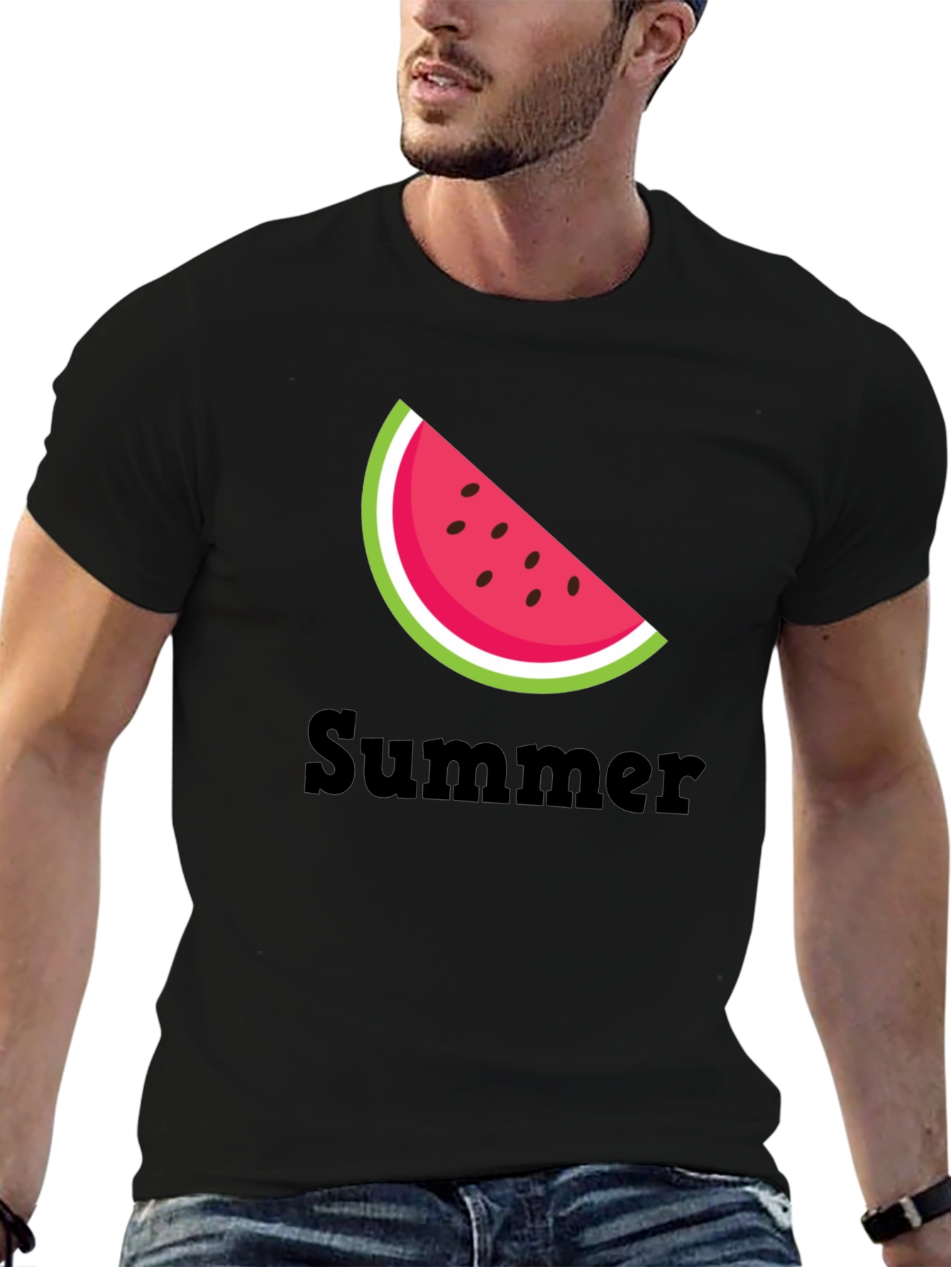 Black Summer Watermelon Slice Black T-Shirt view 6