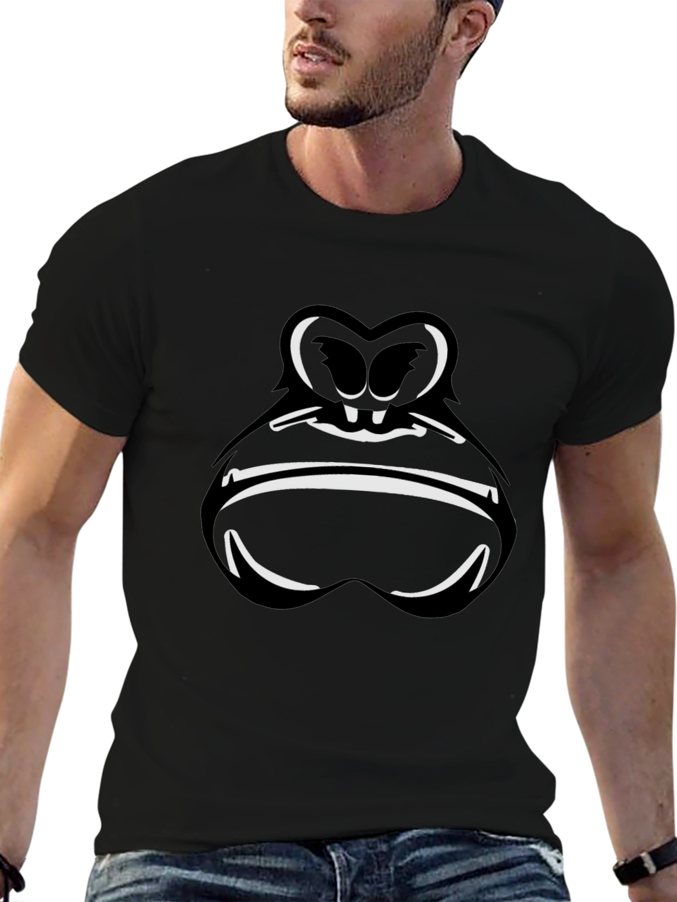 Black Cartoon Gorilla Face Graphic Tee - Black view 6