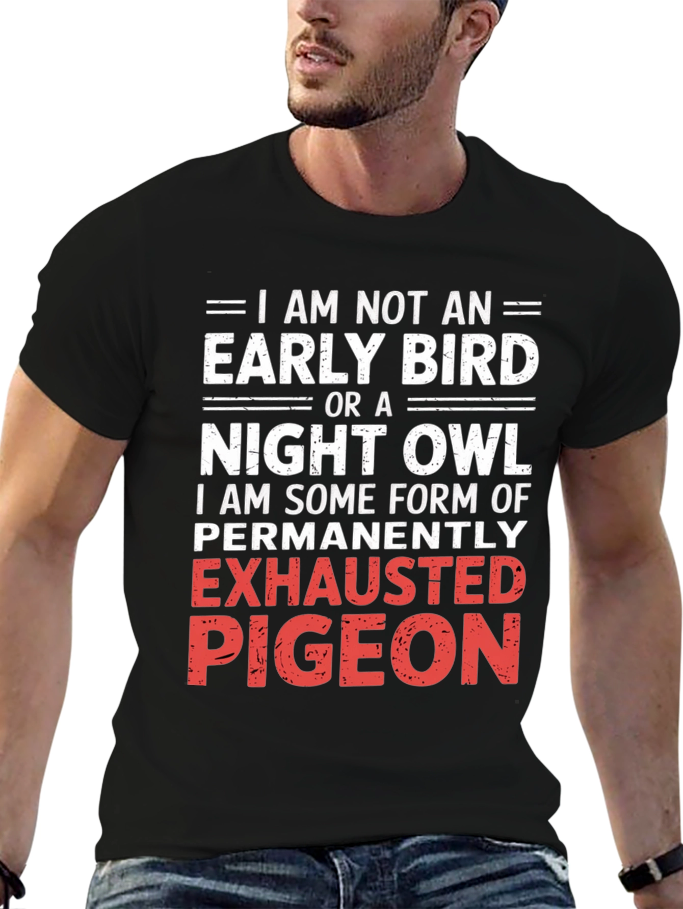 Black Exhausted Pigeon Graphic Tee - Funny Novelty Shirt view 6