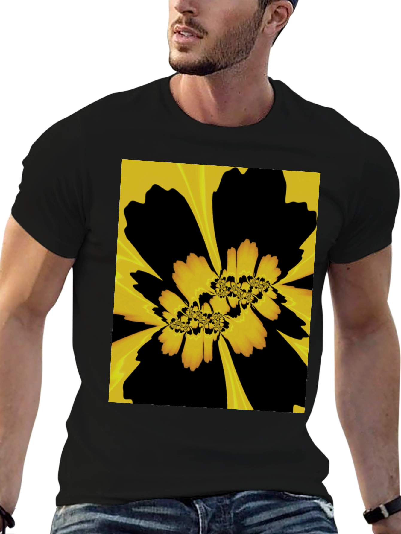 Black Abstract Floral Graphic Black T-Shirt view 6
