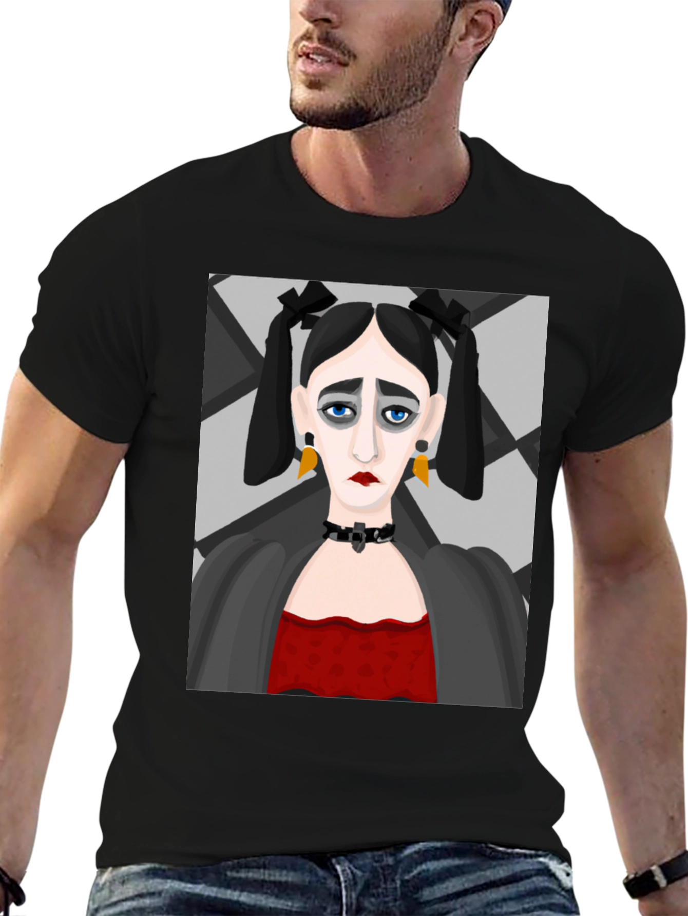 Black Goth Girl Graphic Print Black T-Shirt view 6