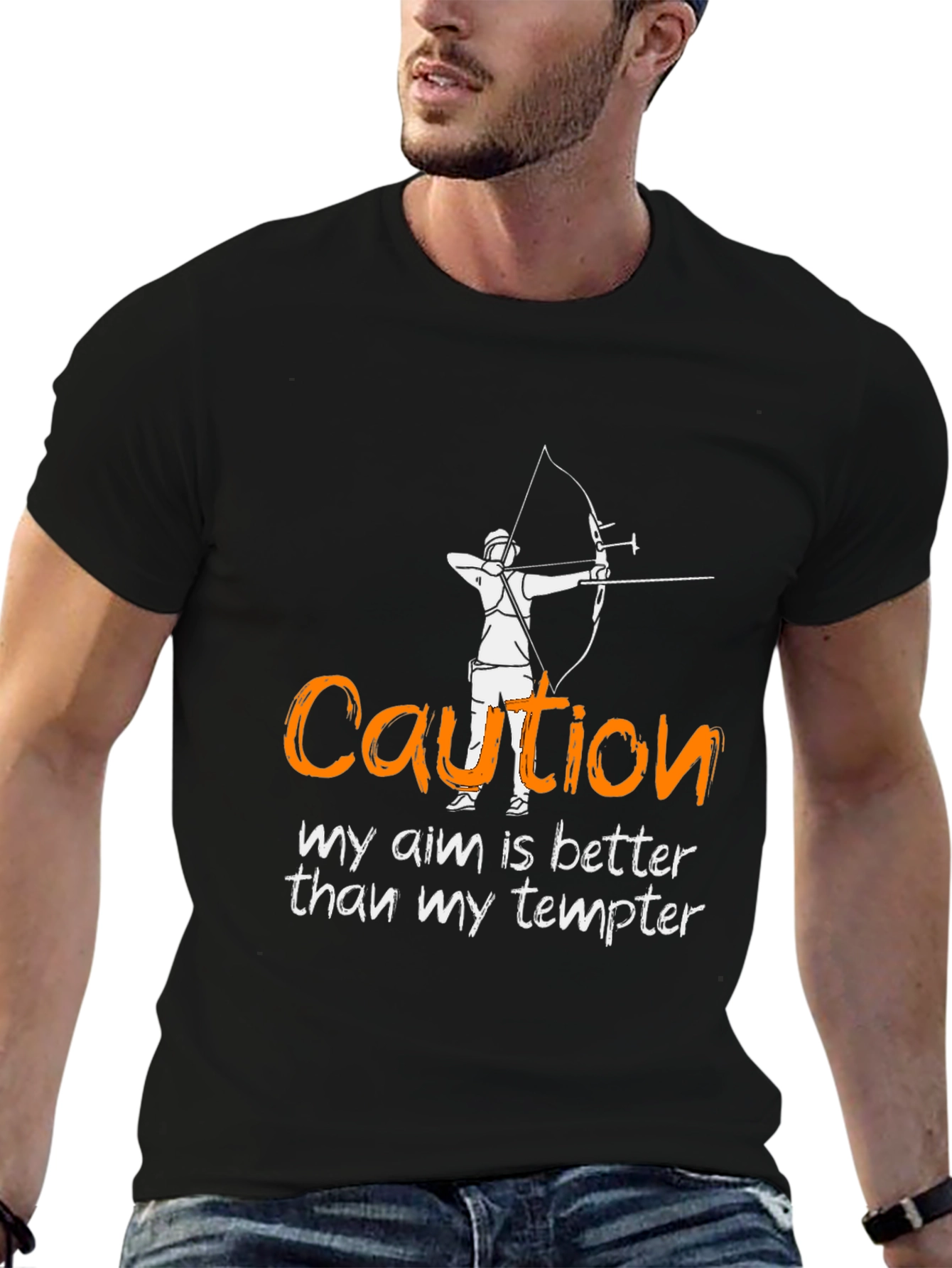 Black Caution: Archery Aim T-Shirt view 6