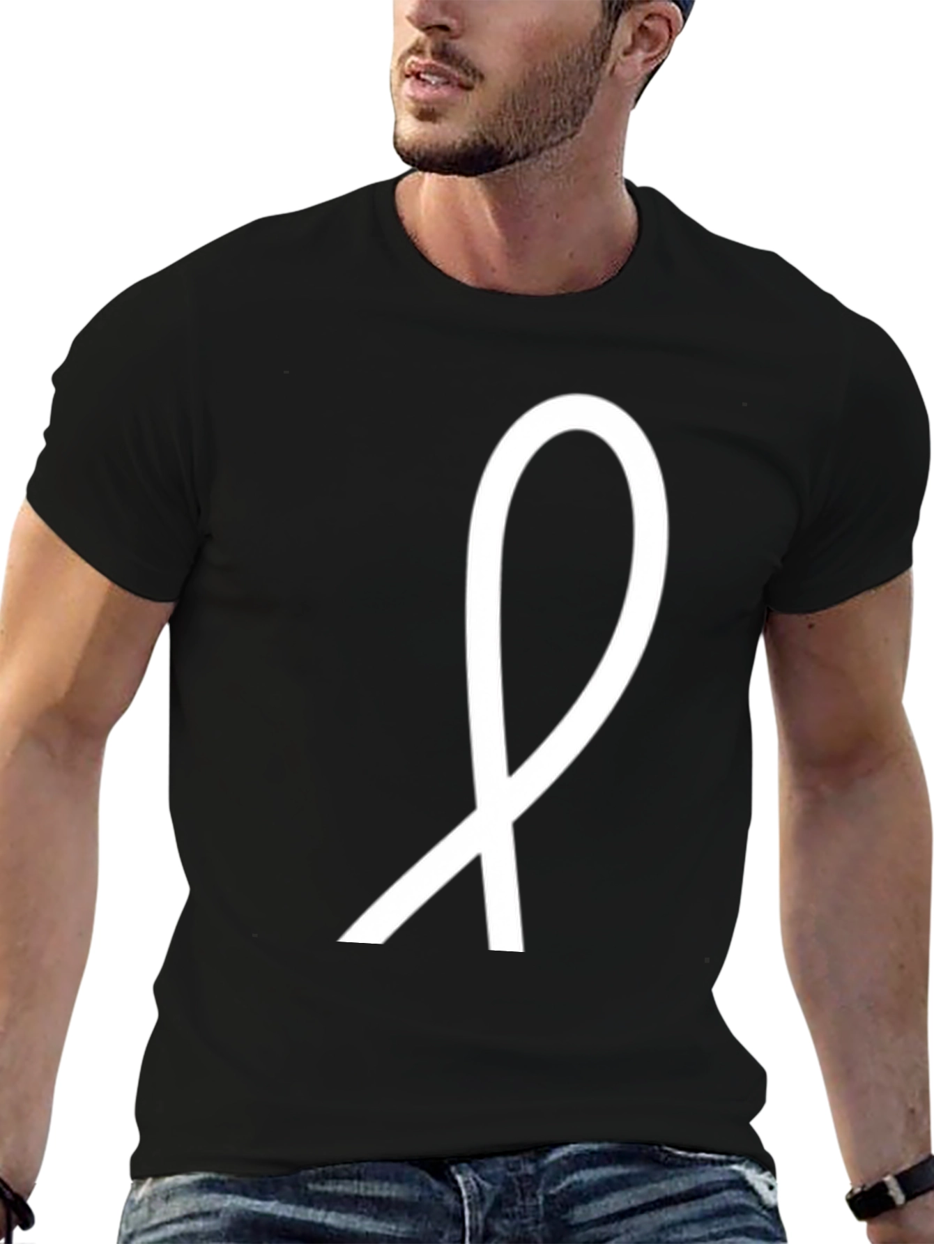 Black Minimalist Ribbon Graphic Black T-Shirt view 6