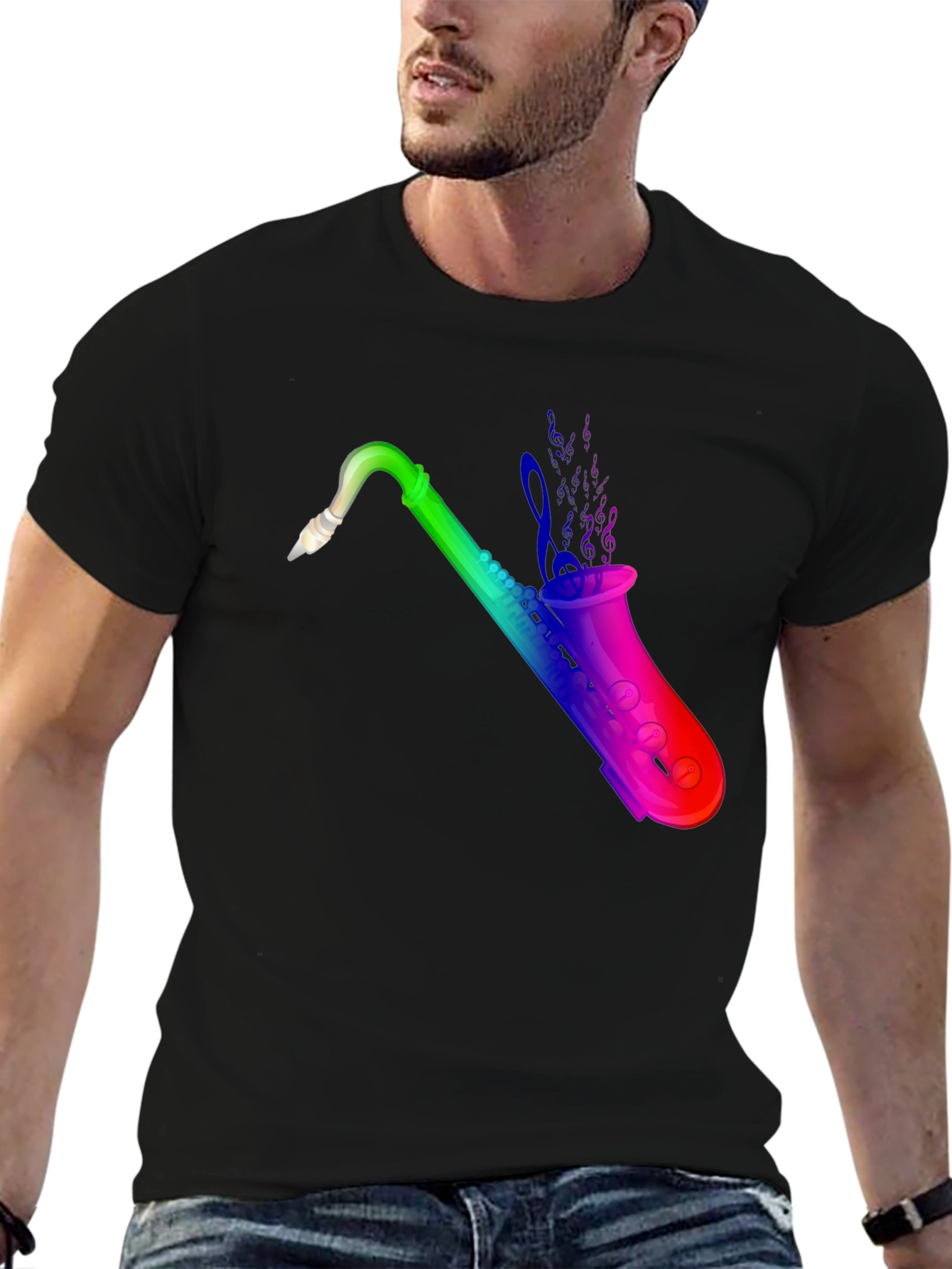 Black Rainbow Saxophone T-Shirt - Music Lover Tee view 6
