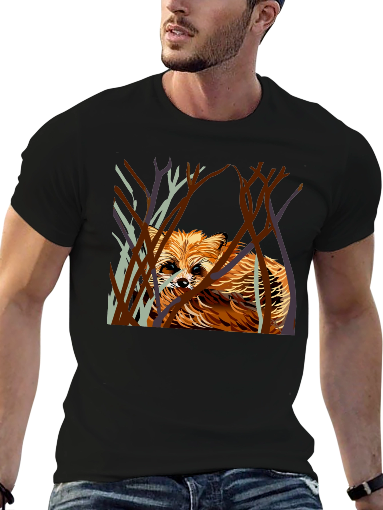 Black Raccoon in the Woods Graphic T-Shirt view 6