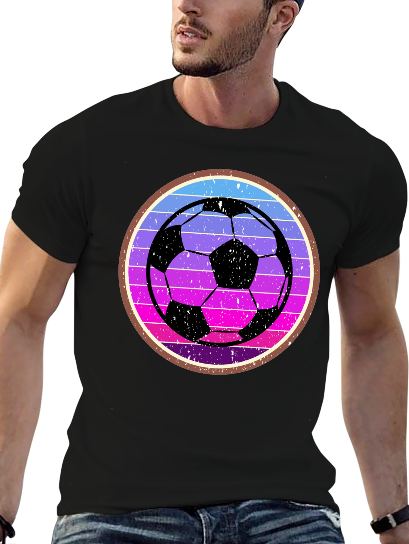 Black Retro Soccer Ball Graphic Tee view 6