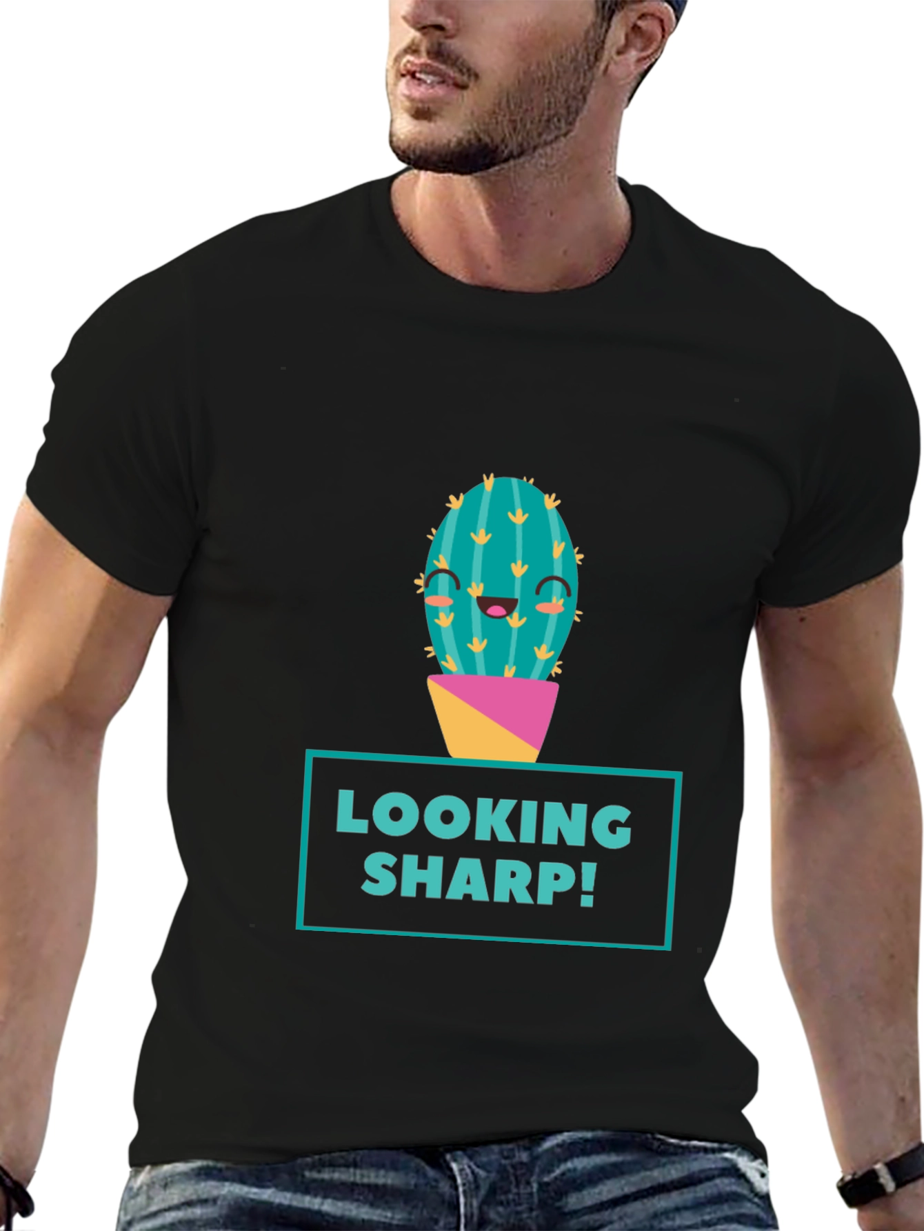 Black Looking Sharp Cactus Graphic Tee - Men's Black T-Shirt view 6